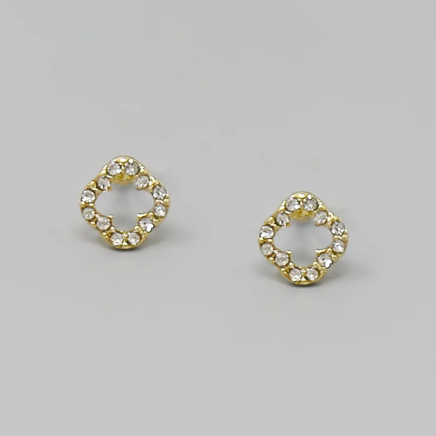 Clover Shape Rhinestone Pave Stud Earrings