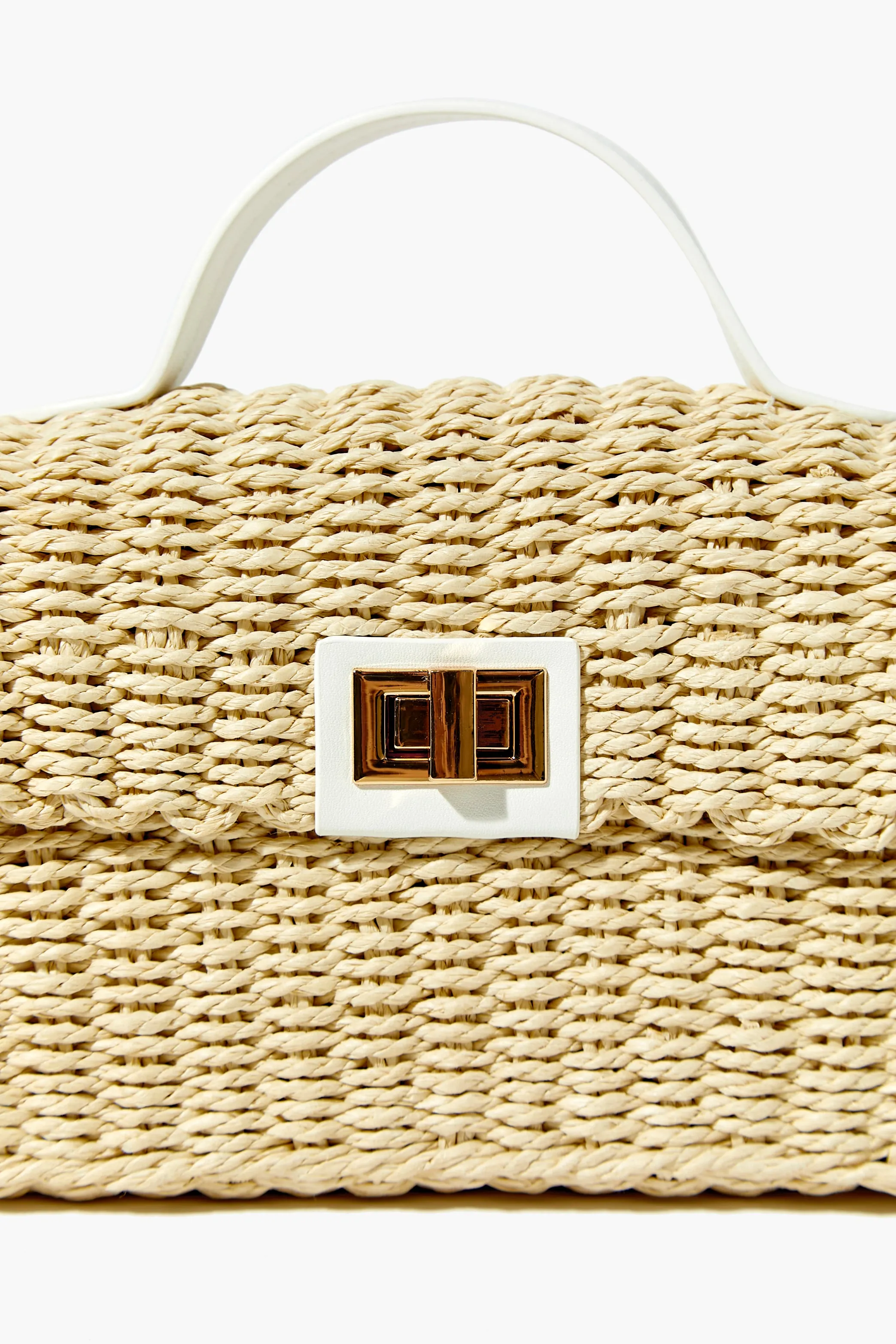 Contrast-Trim Basketwoven Crossbody Bag