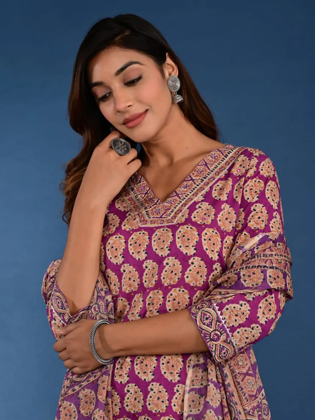 Cotton Kurta Set with Paisley Motif Print