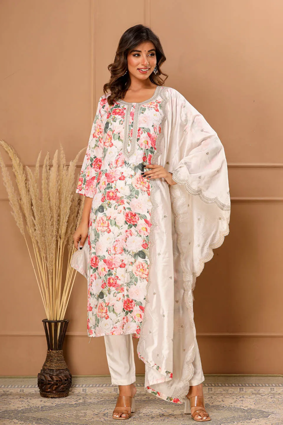 Cotton Stitched Suit with Dupatta- Straight Kurta Set