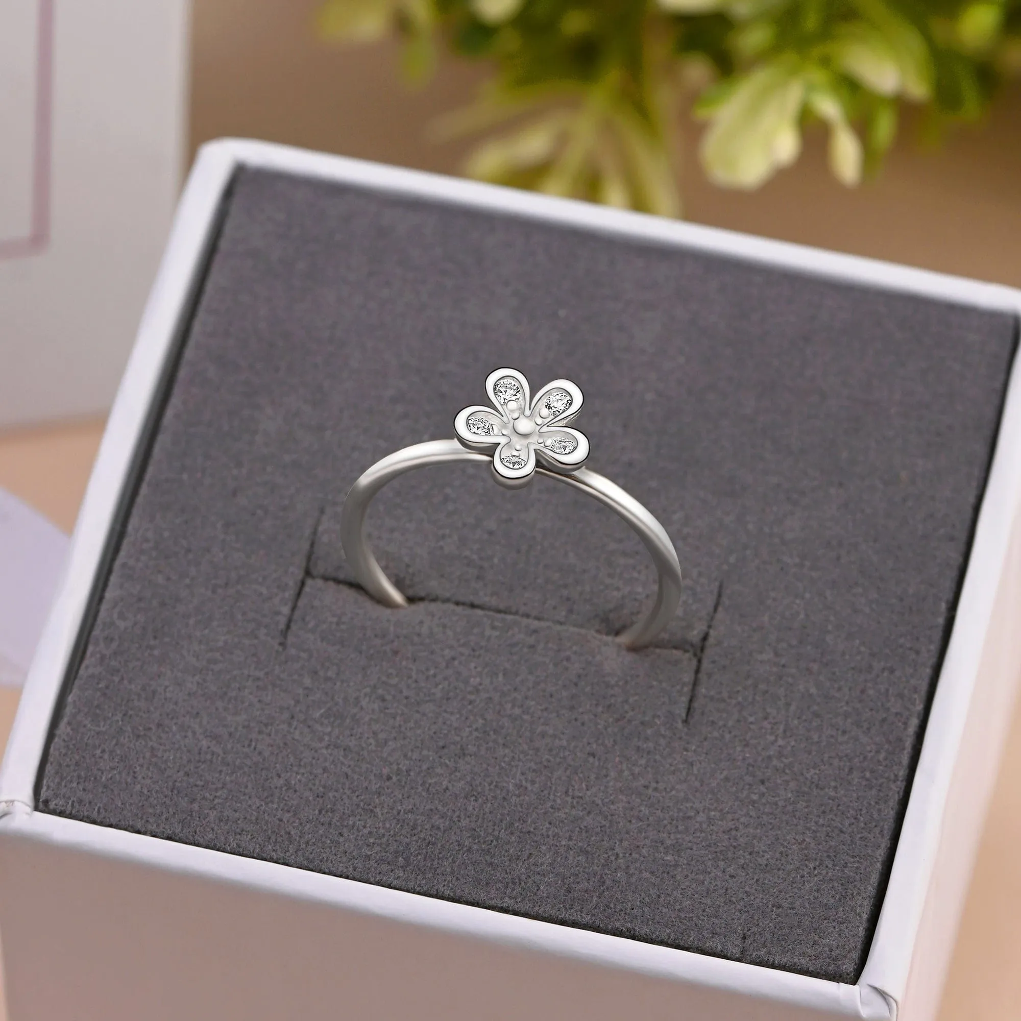 CZ Flower Sterling Silver Stackable Ring