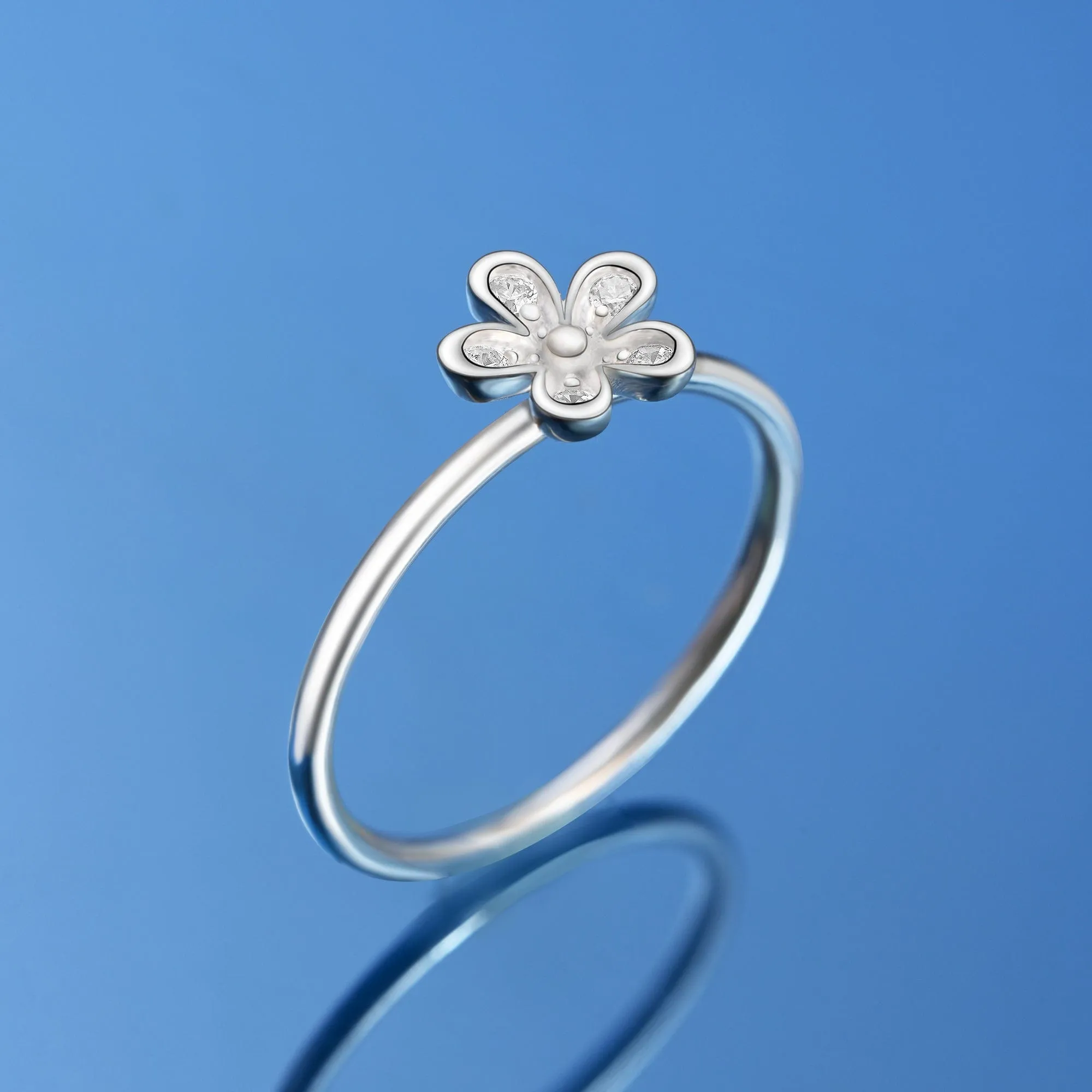 CZ Flower Sterling Silver Stackable Ring