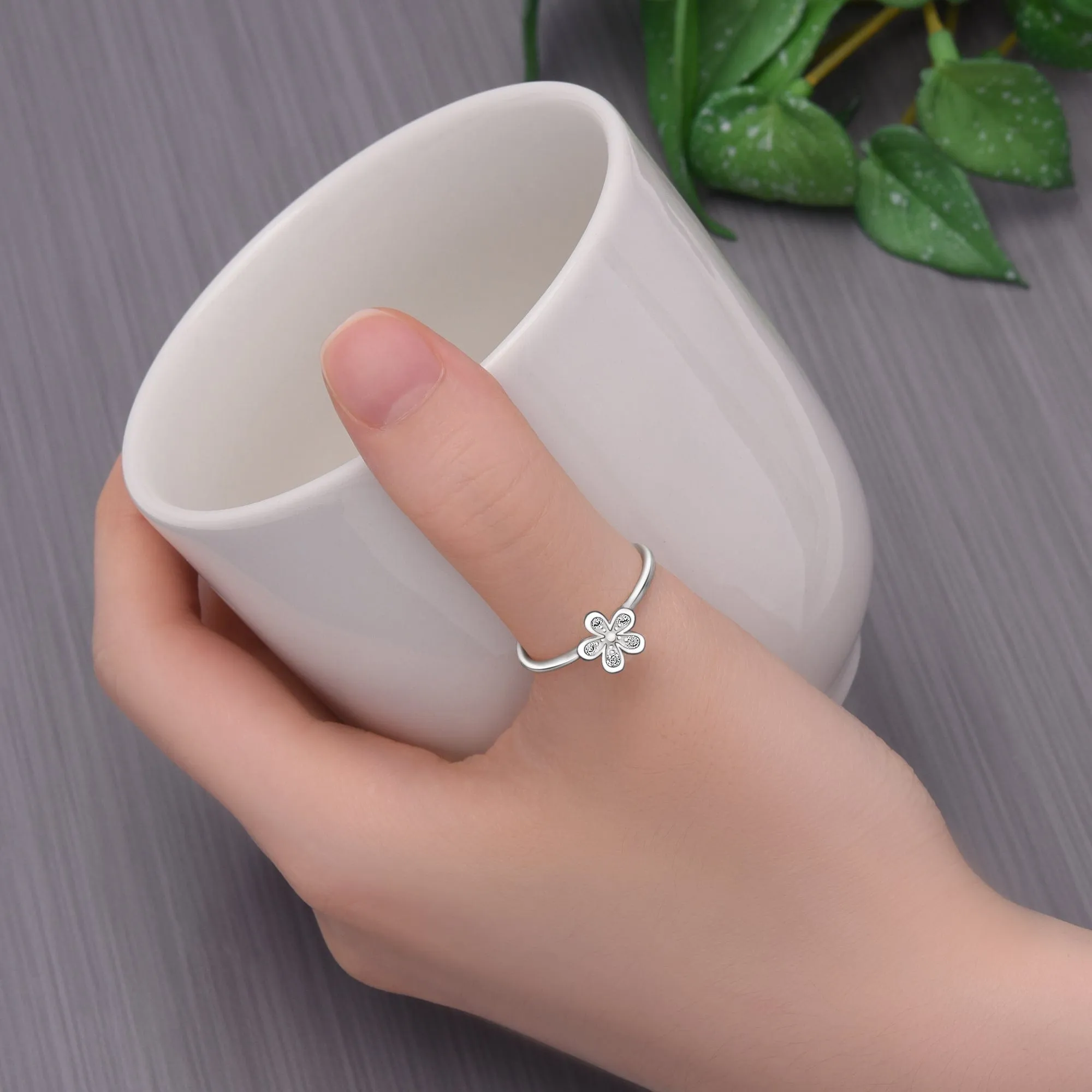 CZ Flower Sterling Silver Stackable Ring