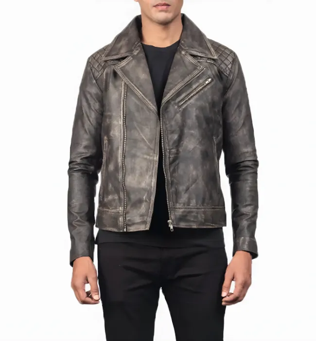 Danny Quilted Brown Leather Biker Jacket