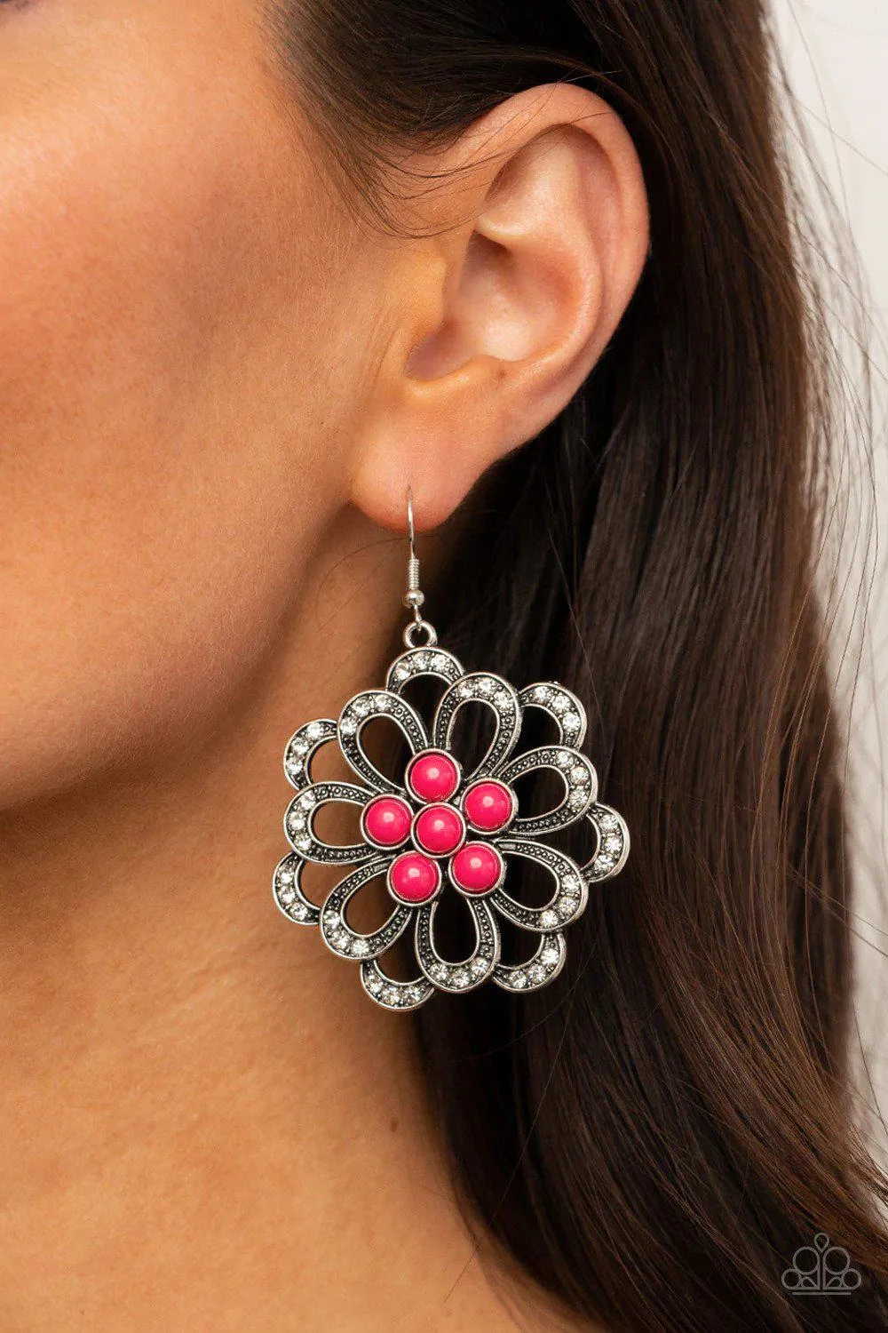 Dazzling Dewdrops Pink Flower Earrings - Paparazzi Accessories