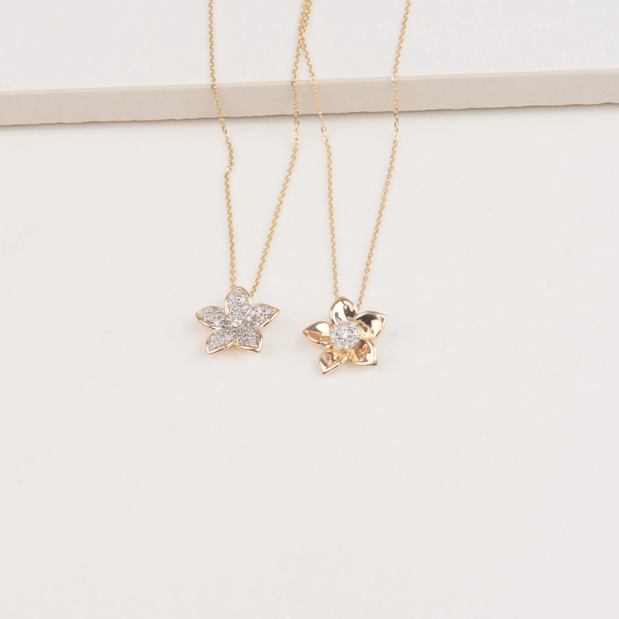 Diamond Pave Center Flower Pendant with Five Gold Petals