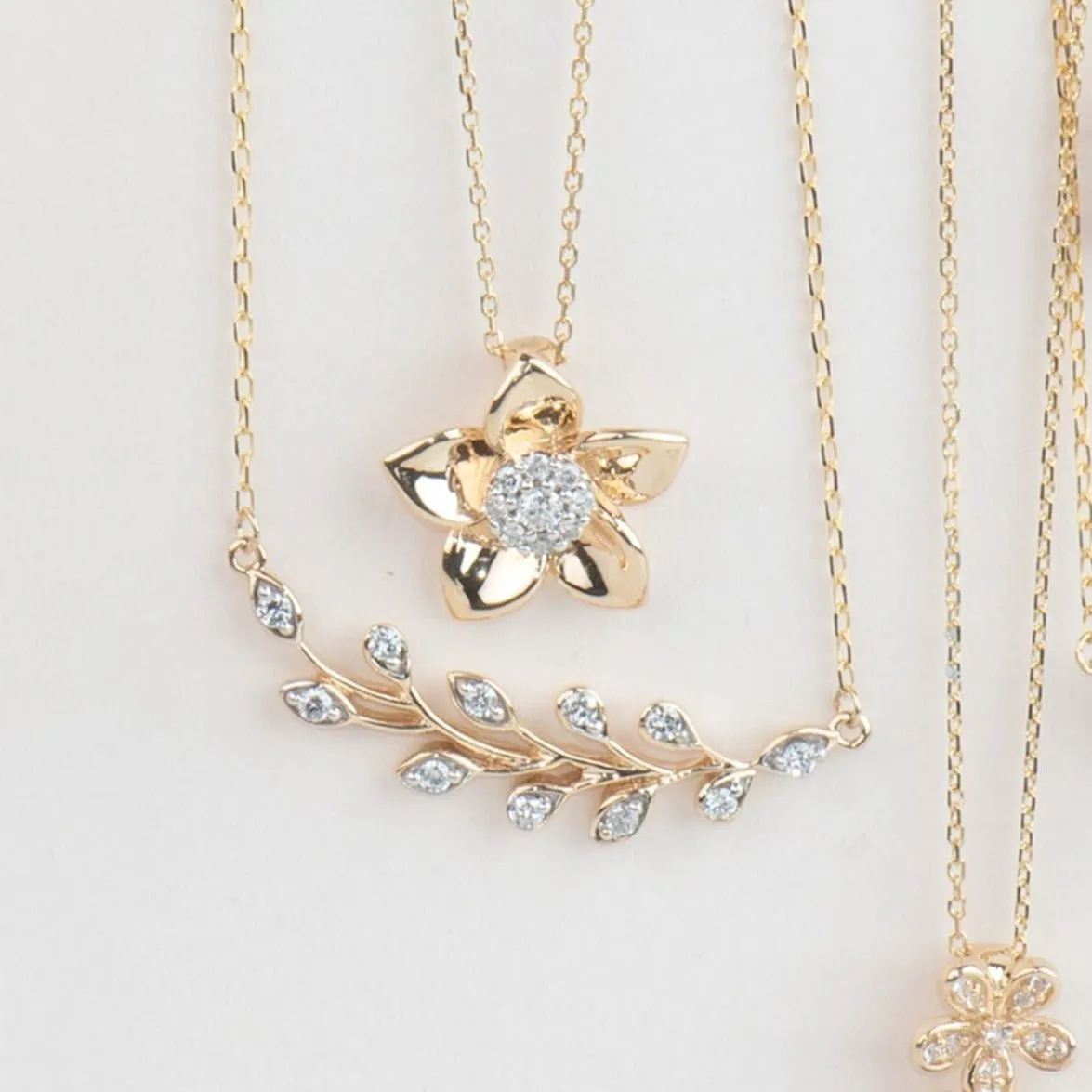 Diamond Pave Center Flower Pendant with Five Gold Petals