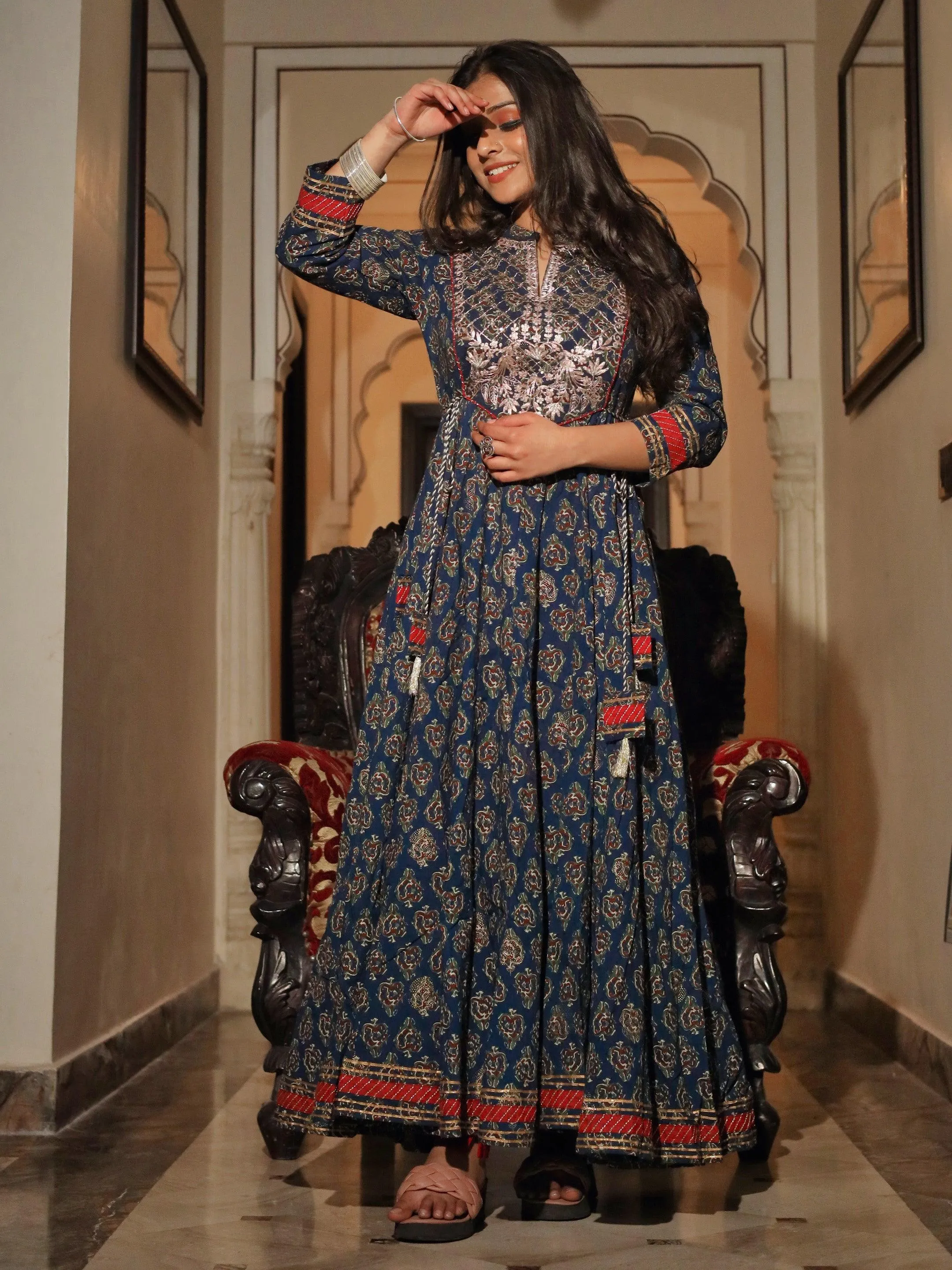 Divena Blue Cotton Anarkali Kurta