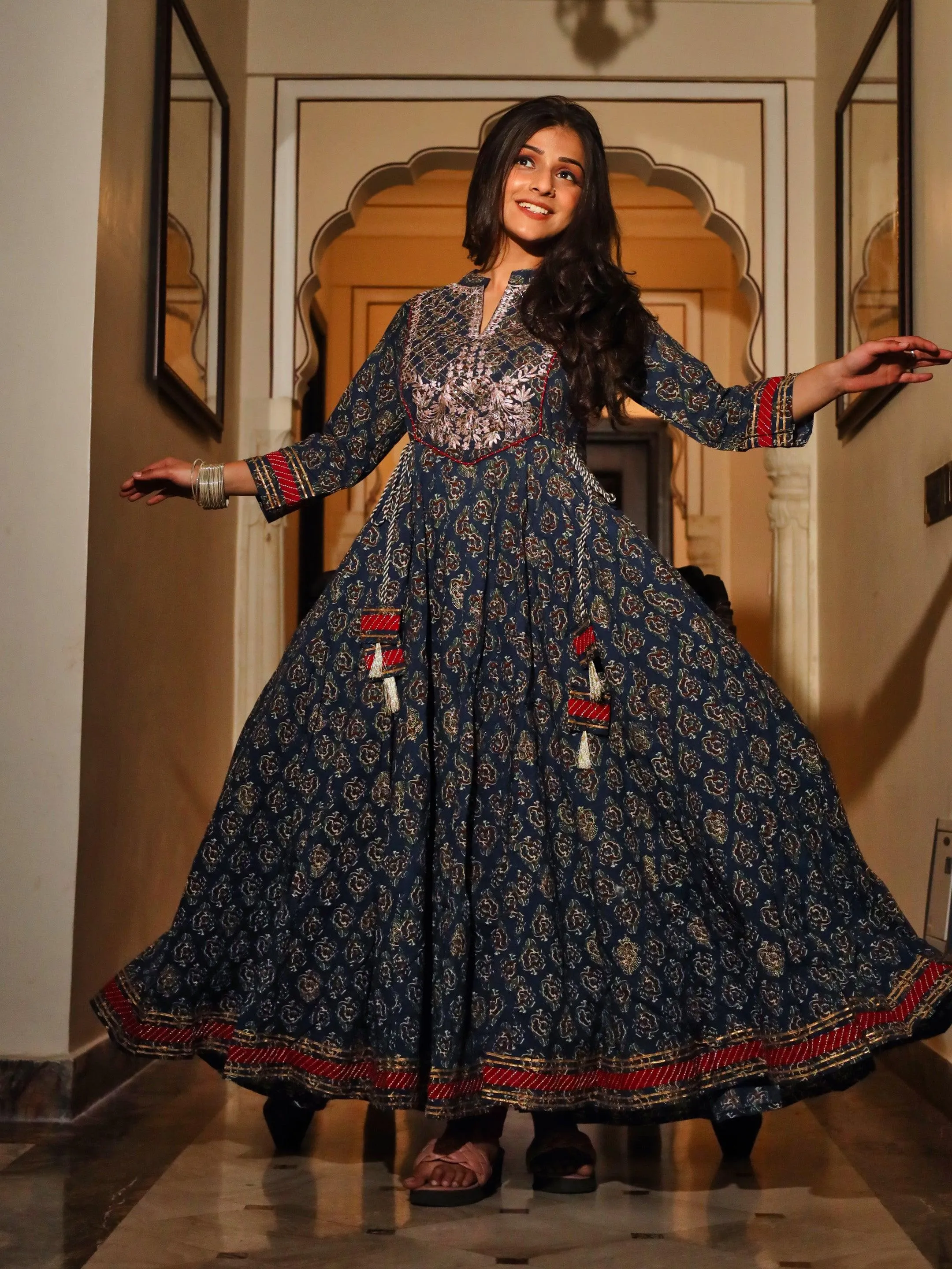 Divena Blue Cotton Anarkali Kurta