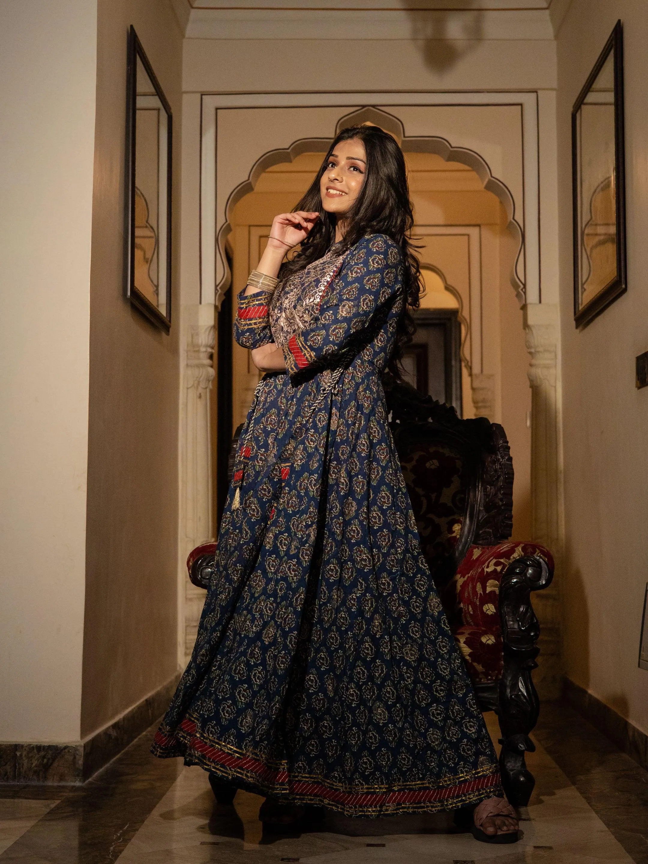 Divena Blue Cotton Anarkali Kurta