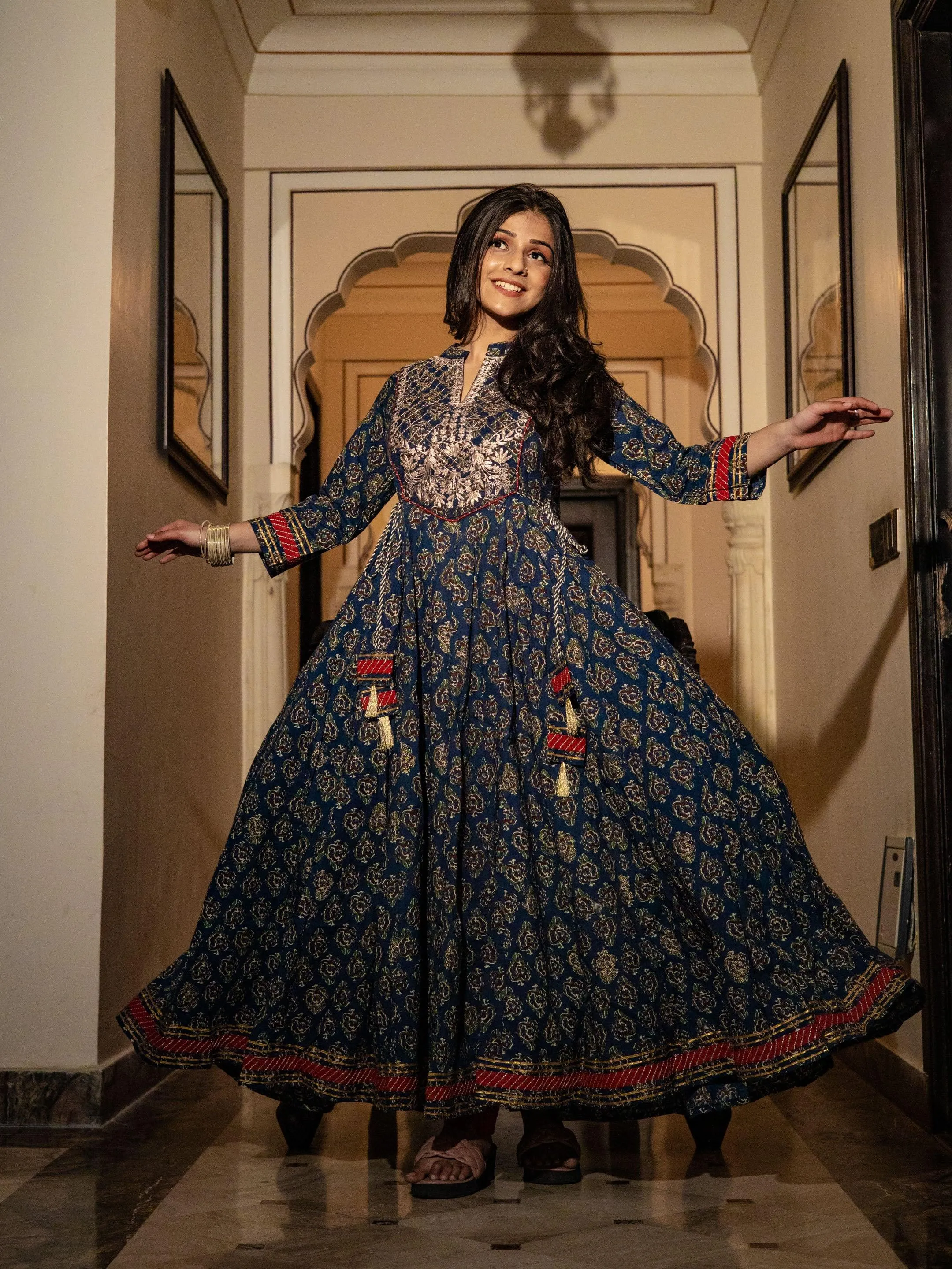 Divena Blue Cotton Anarkali Kurta