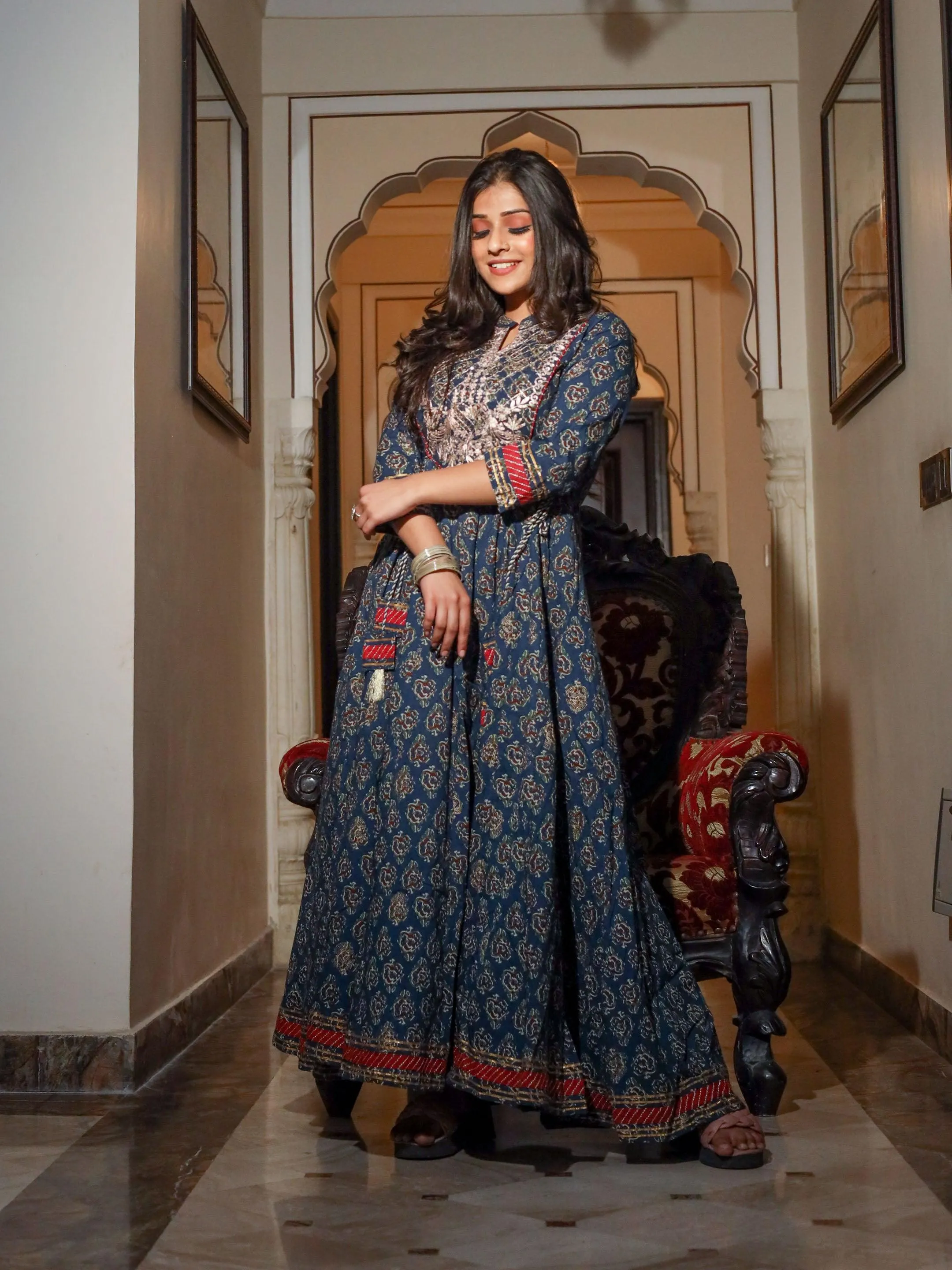 Divena Blue Cotton Anarkali Kurta