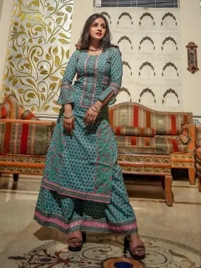 Divena Blue Printed Straight Kurti With Palazzo