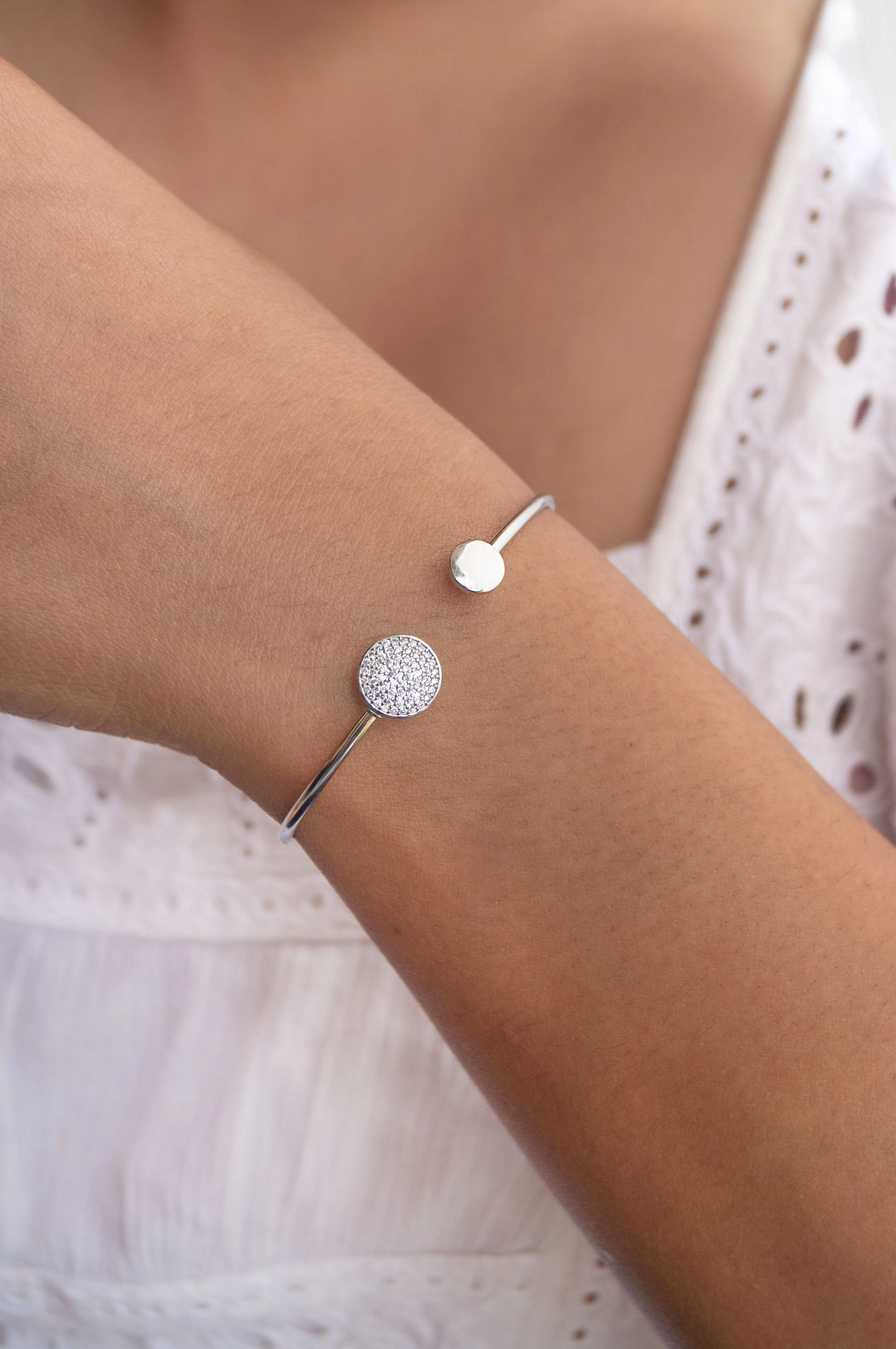 Dual Disk Sterling Silver Adjustable Bracelet