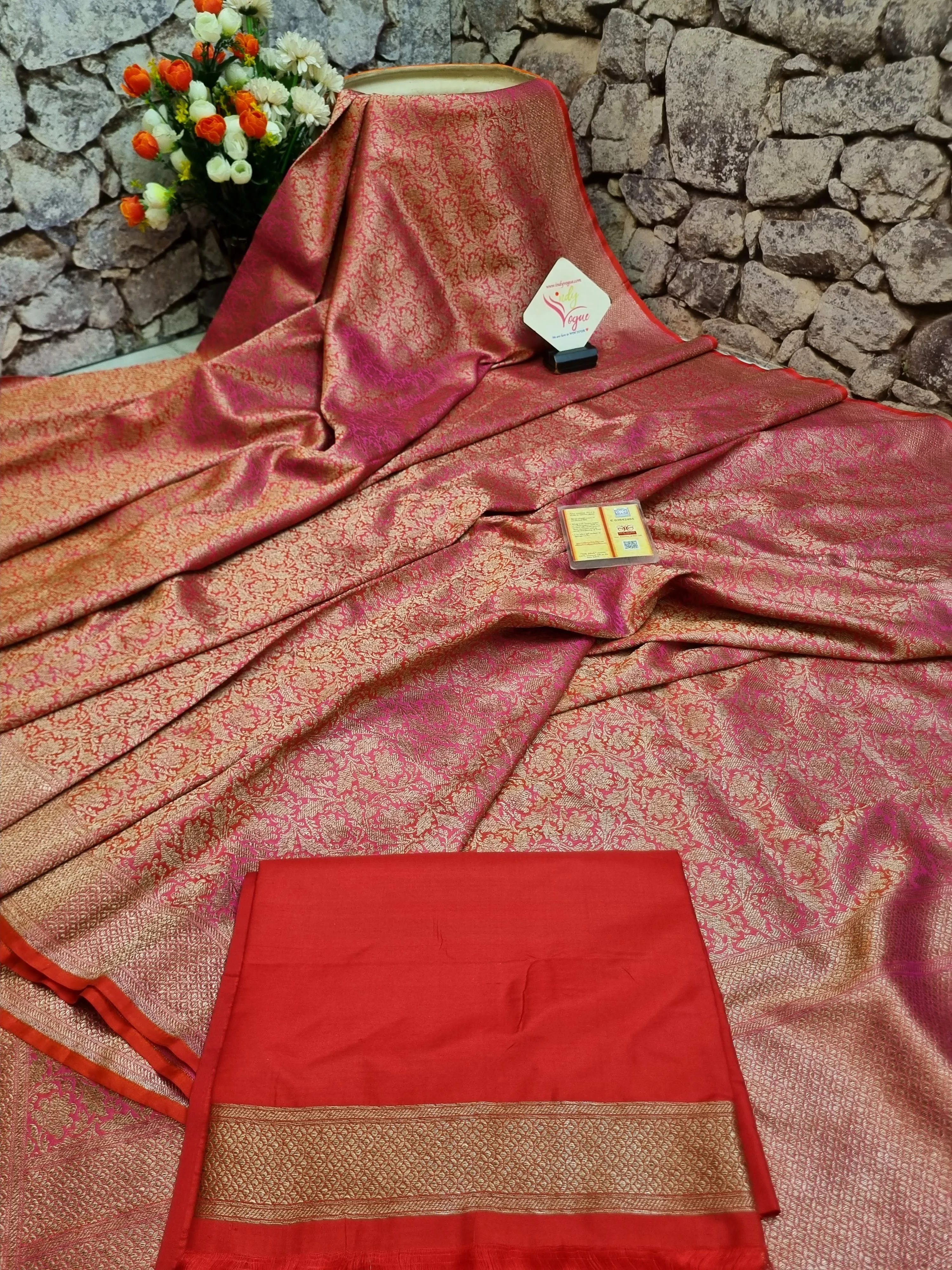 Dual Tone Magenta and Orange Color Pure Katan Brocade Banarasi Saree