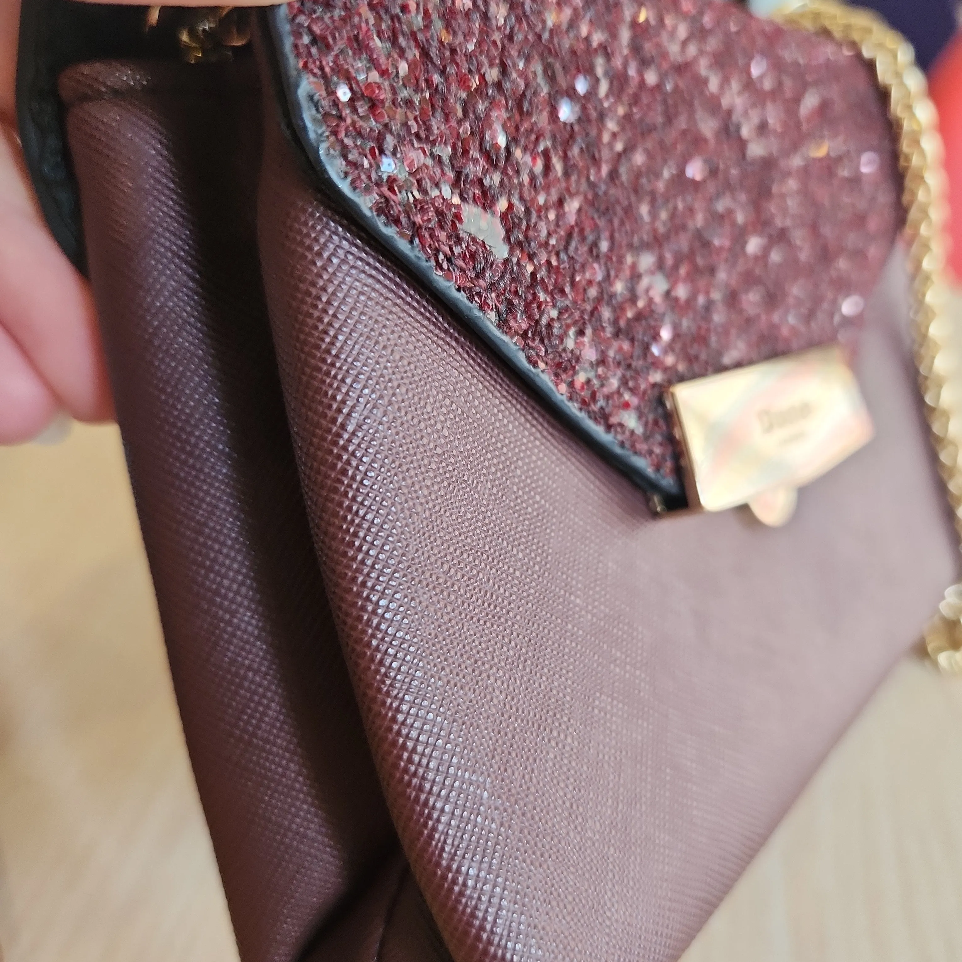 DUNE Burgundy Glitter Flap Mini Bag | Pre Loved |