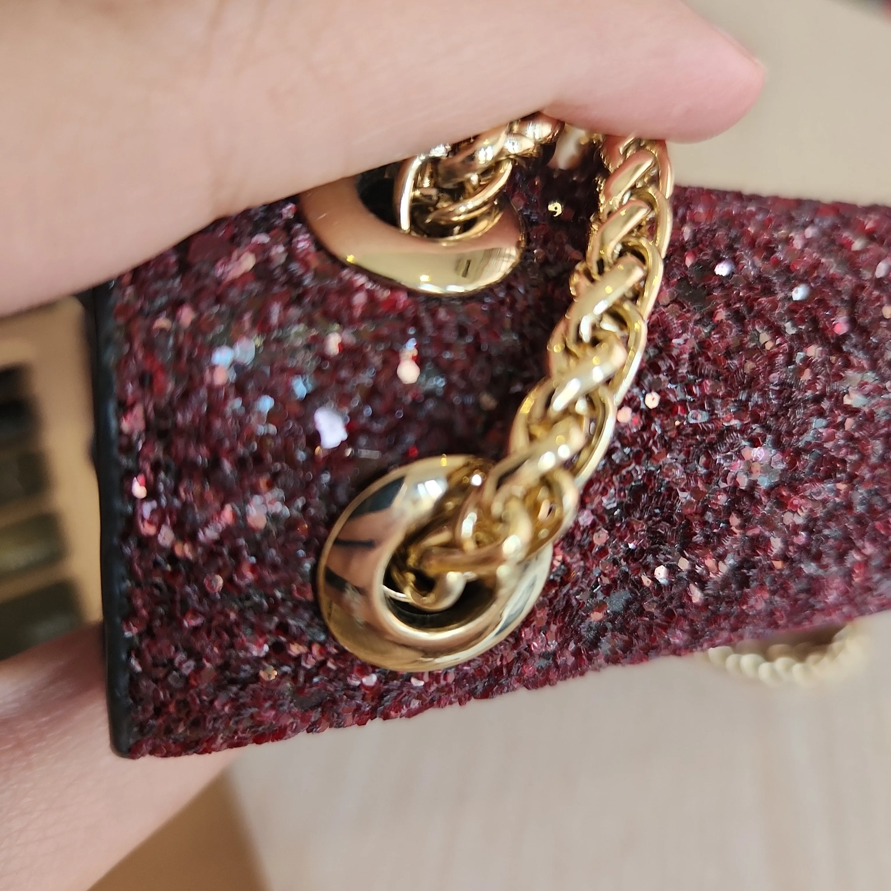 DUNE Burgundy Glitter Flap Mini Bag | Pre Loved |