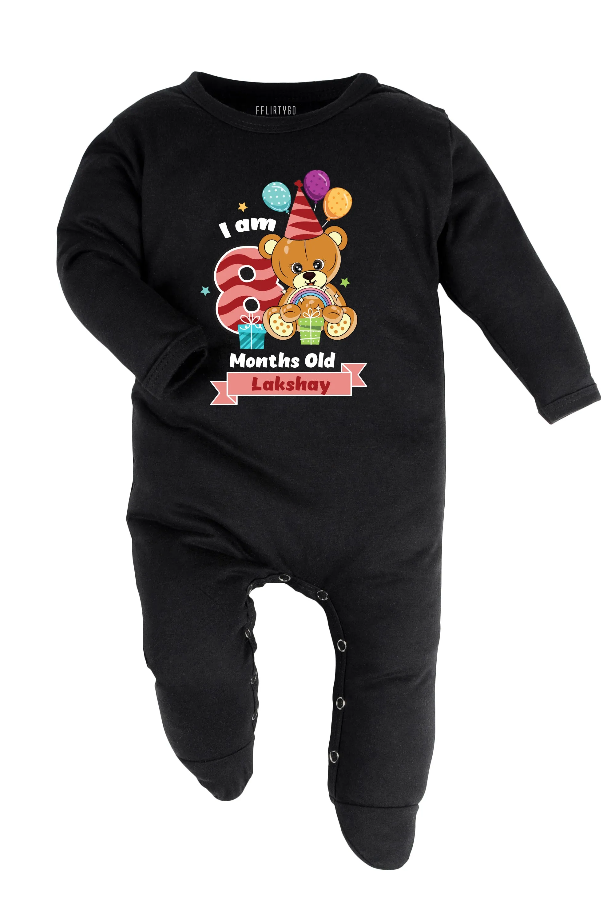 Eight Month Milestone Baby Romper | Onesies - Birthday Teddy w/ Custom Name