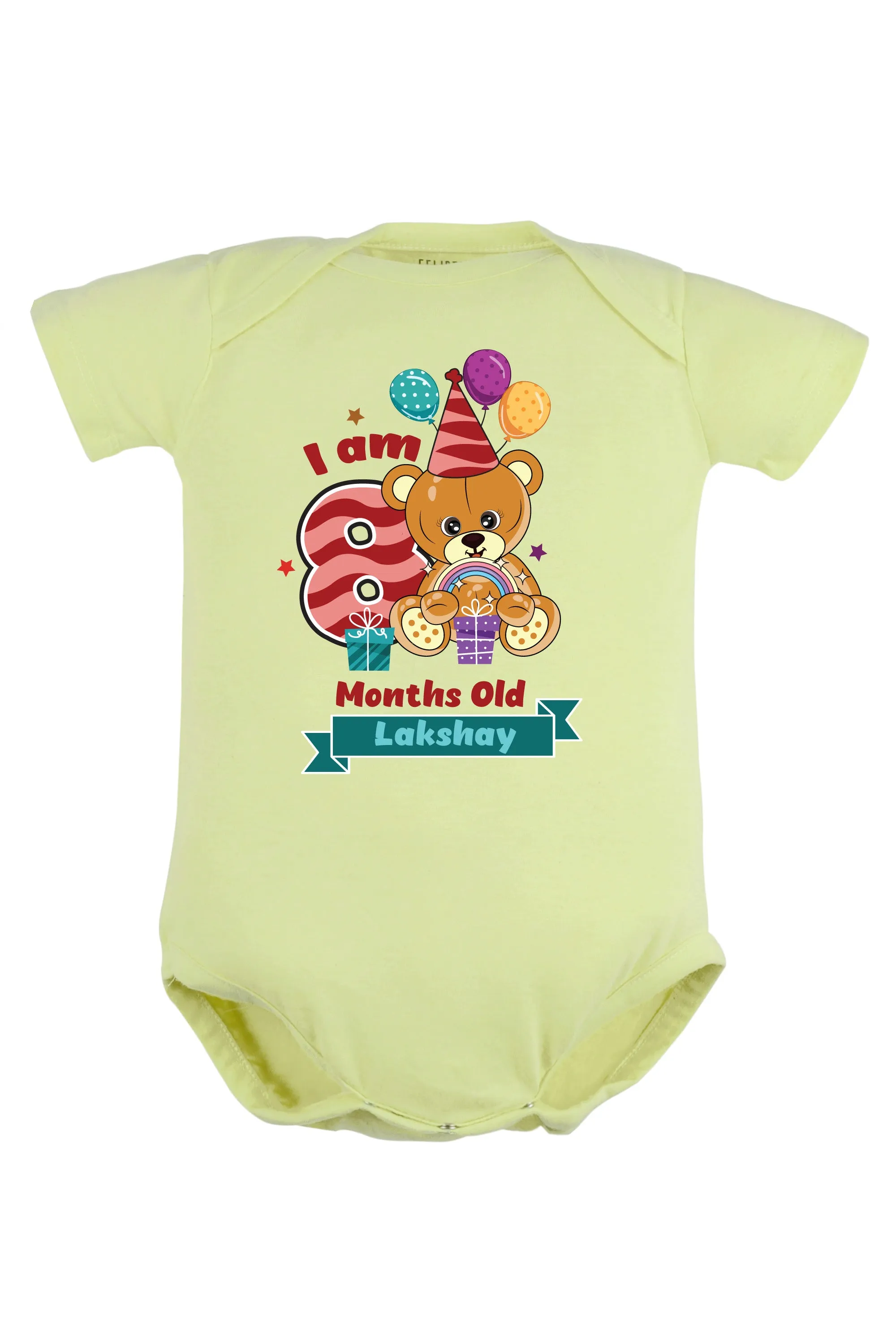 Eight Month Milestone Baby Romper | Onesies - Birthday Teddy w/ Custom Name