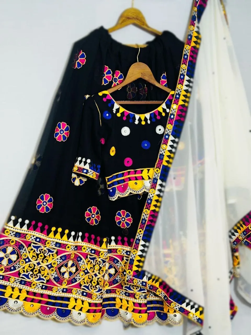 Elegant Black Georgette Silk Lehenga Set with Mirror Glass Work