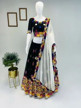 Elegant Black Georgette Silk Lehenga Set with Mirror Glass Work