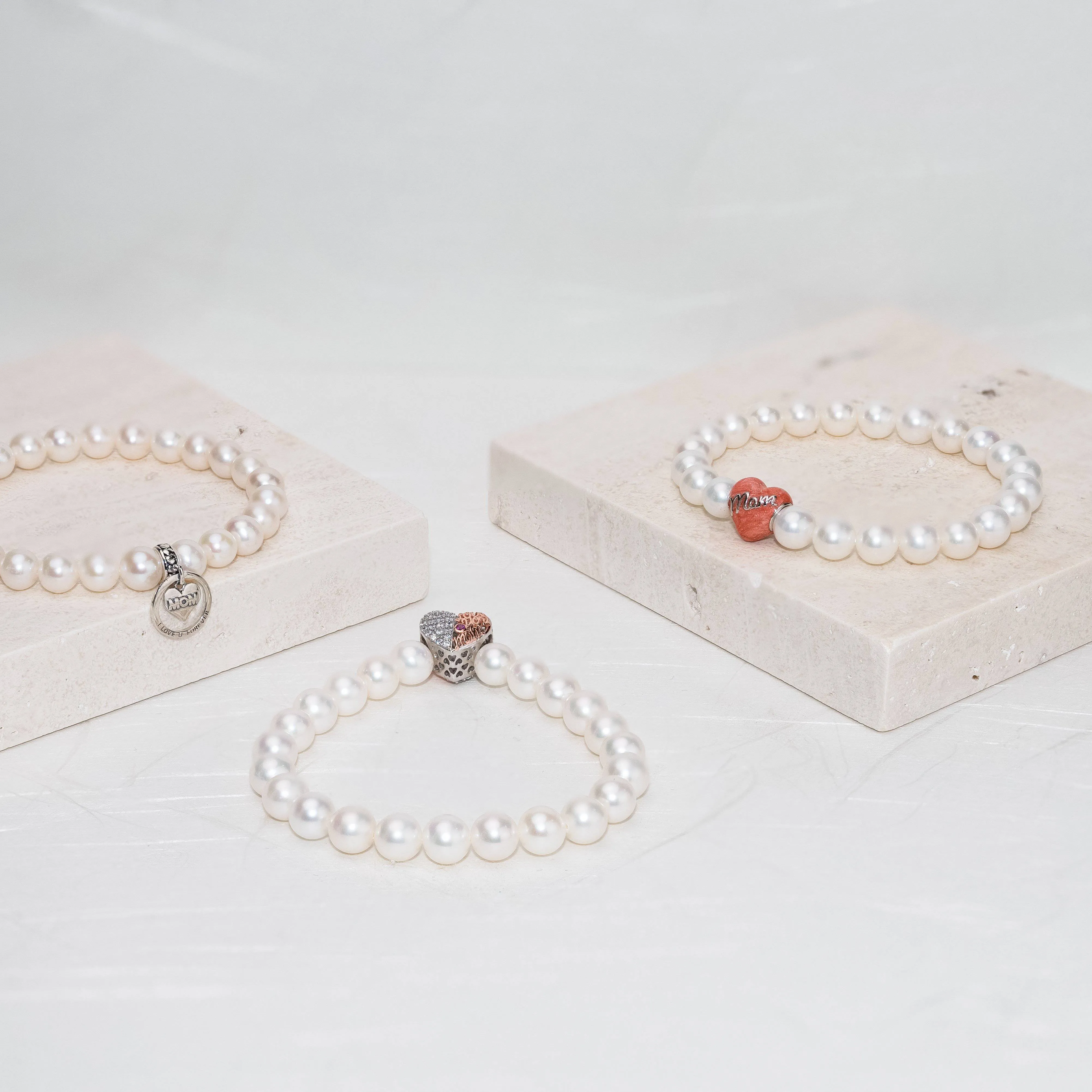 Elegant Freshwater Pearl Bracelet with love mom charm WB00059 | Mother's day