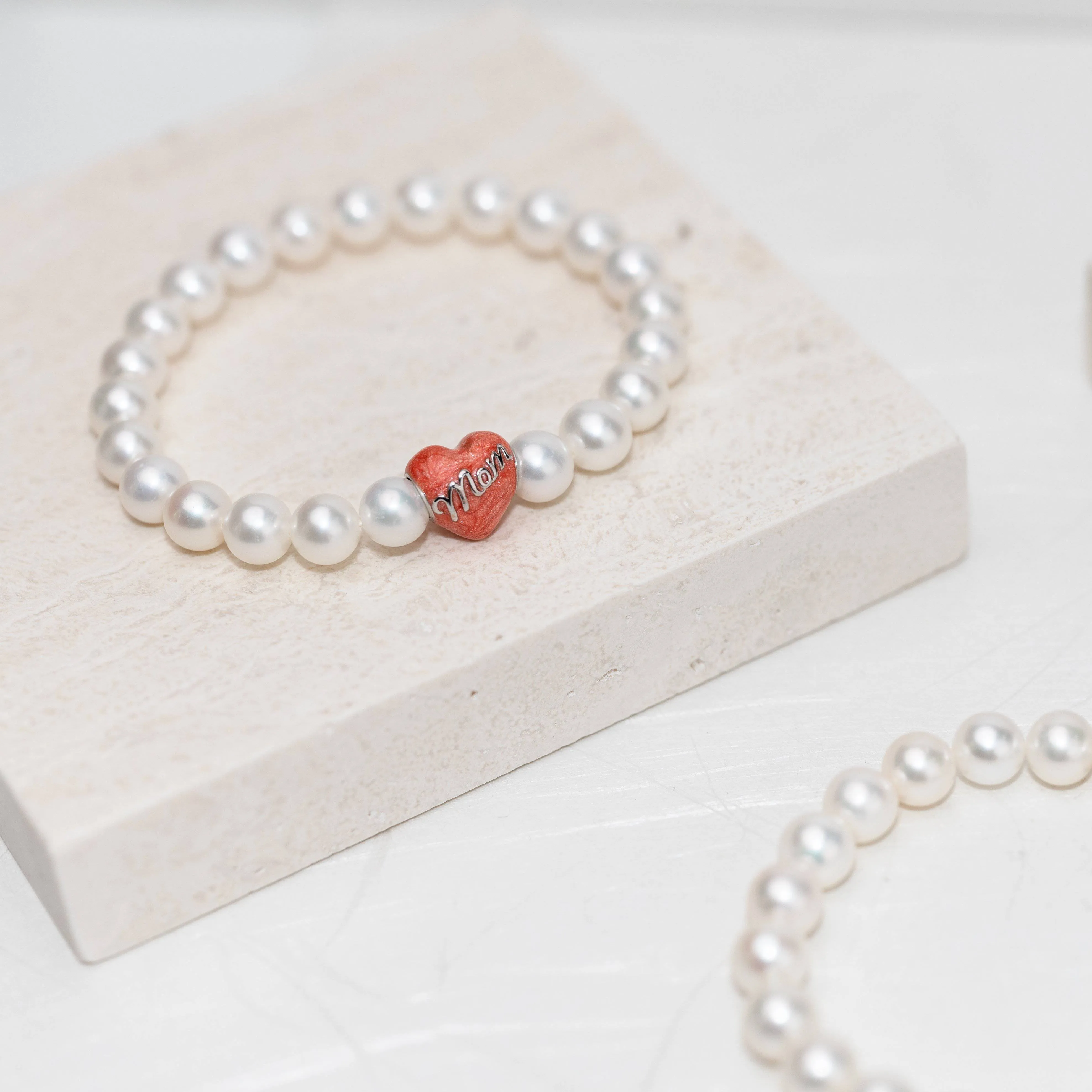 Elegant Freshwater Pearl Bracelet with love mom charm WB00059 | Mother's day