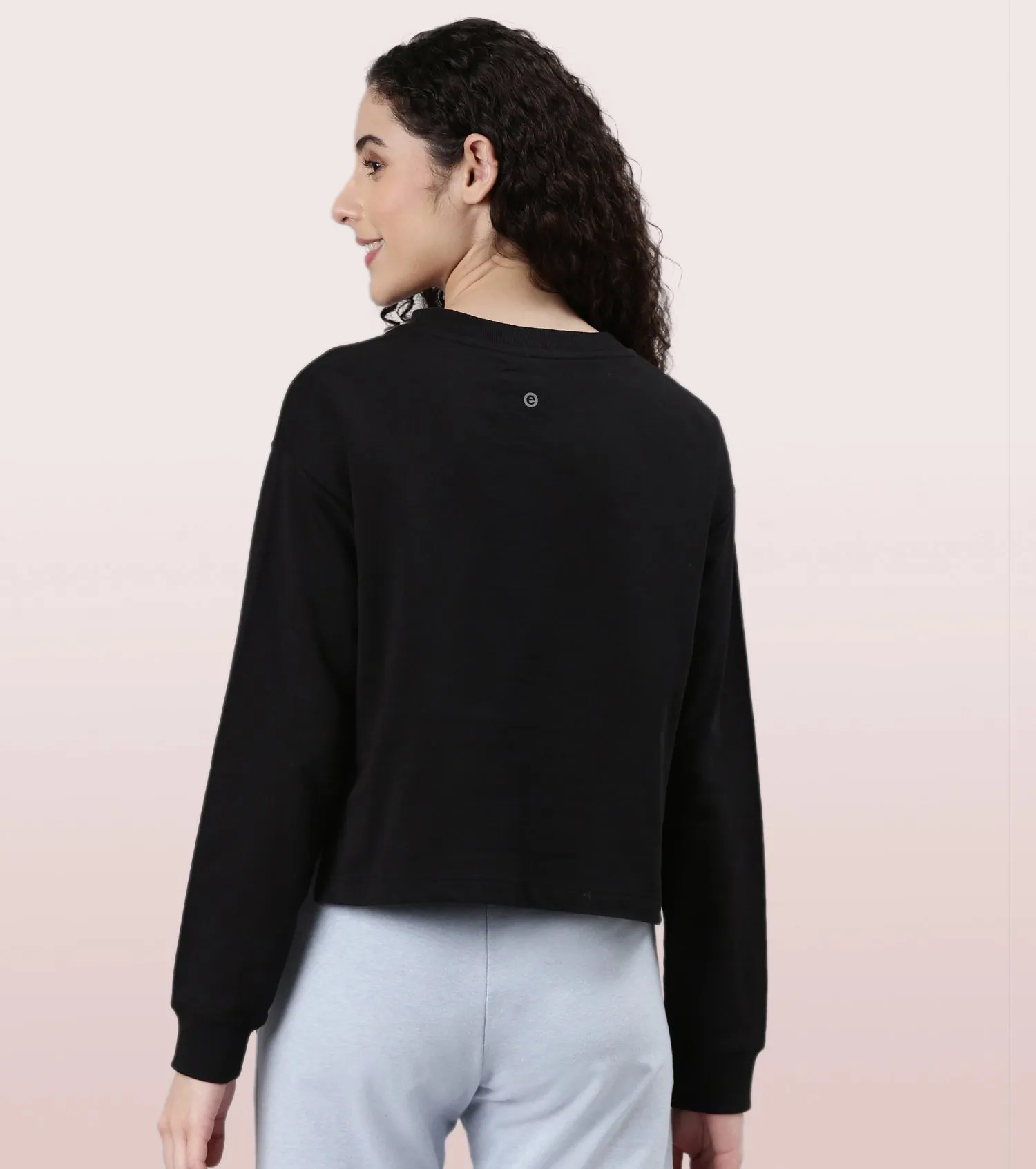 Enamor Drop Shoulder Sweat For Women | Cotton Terry Graphic Sweatshirt | E9G2