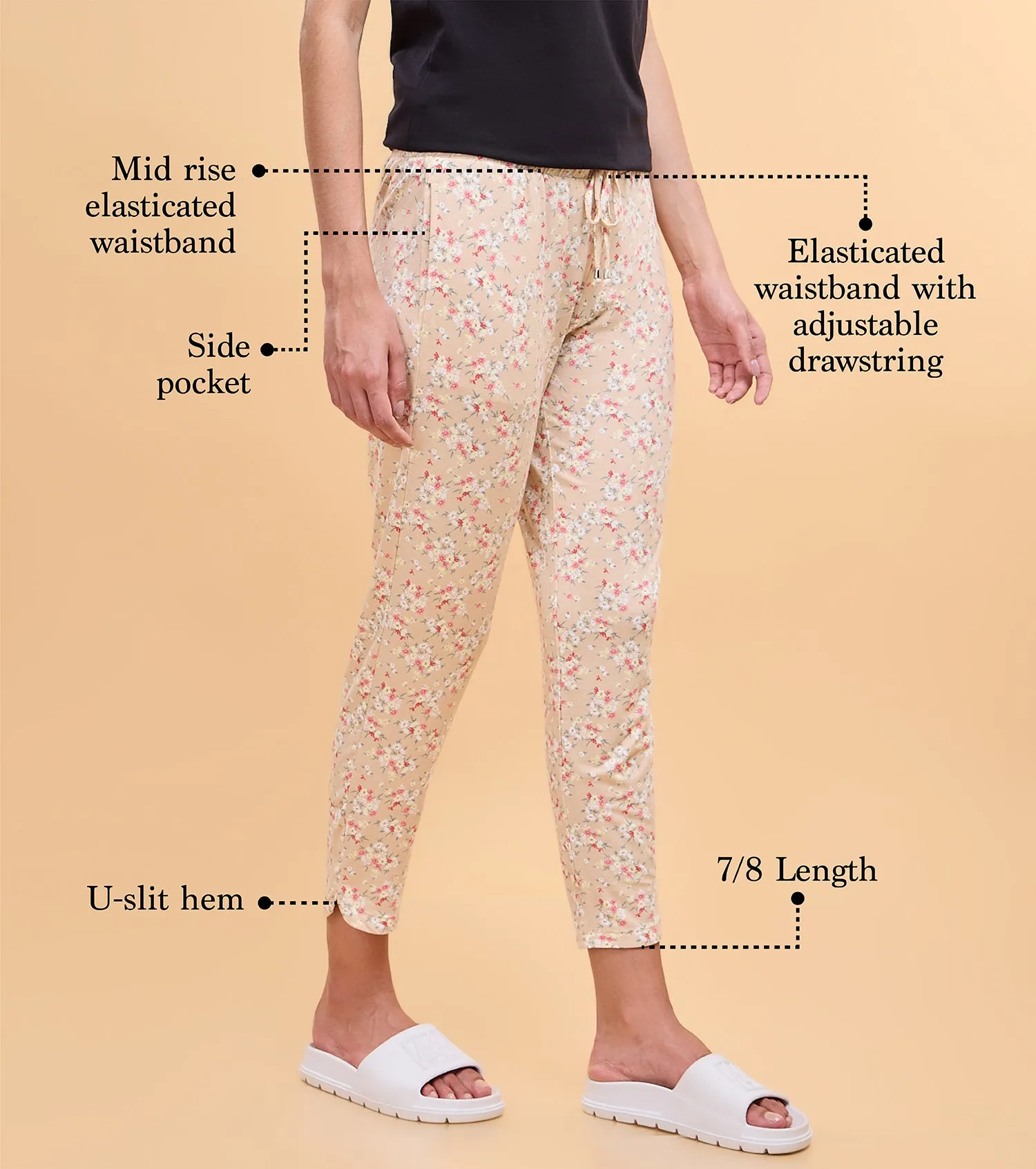 Enamor Essentials Womens E048-Mid Rise 7/8th Relaxed fit Lounge Pants