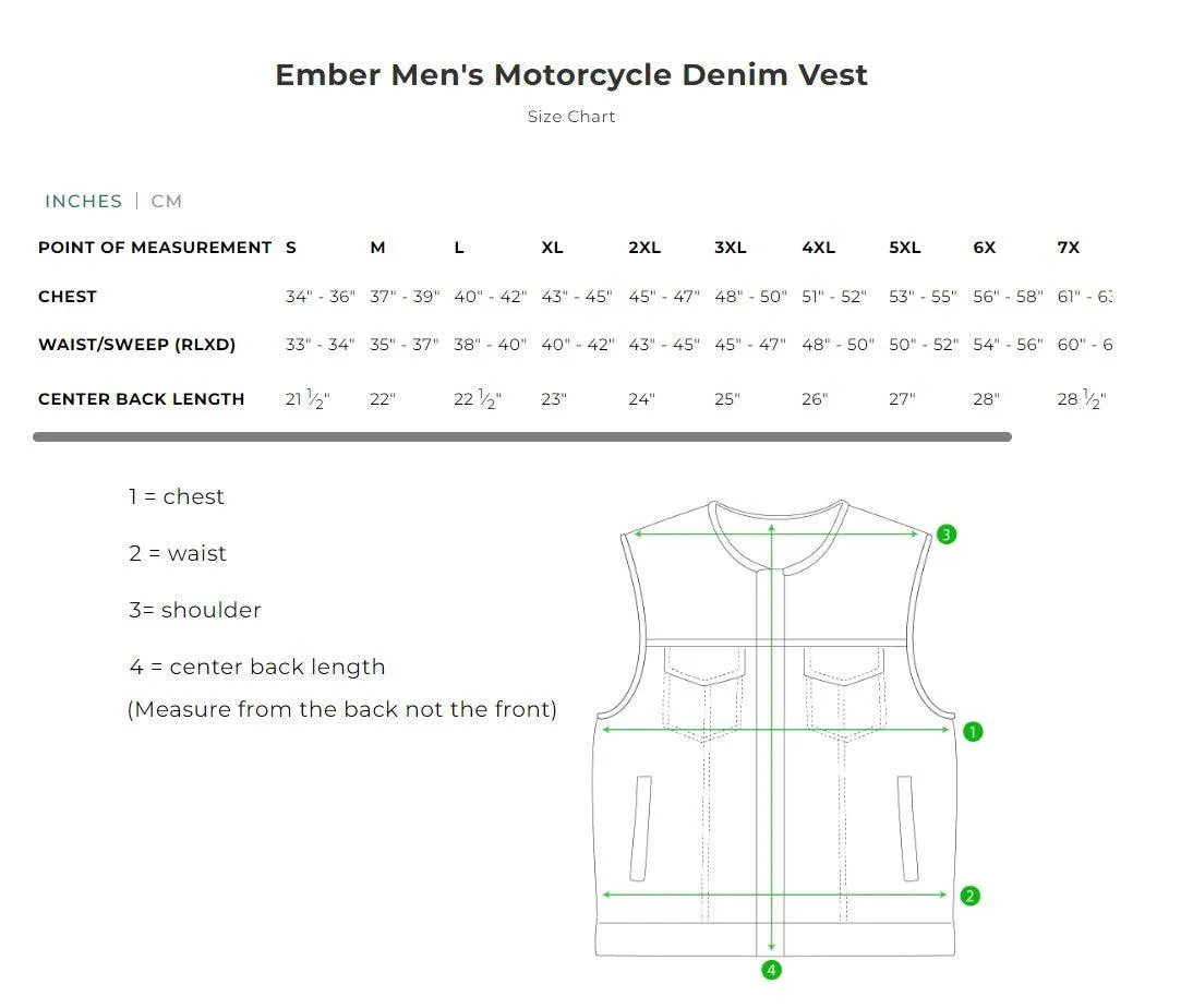 First Mfg Mens Ember Cropped Concealment Denim Vest