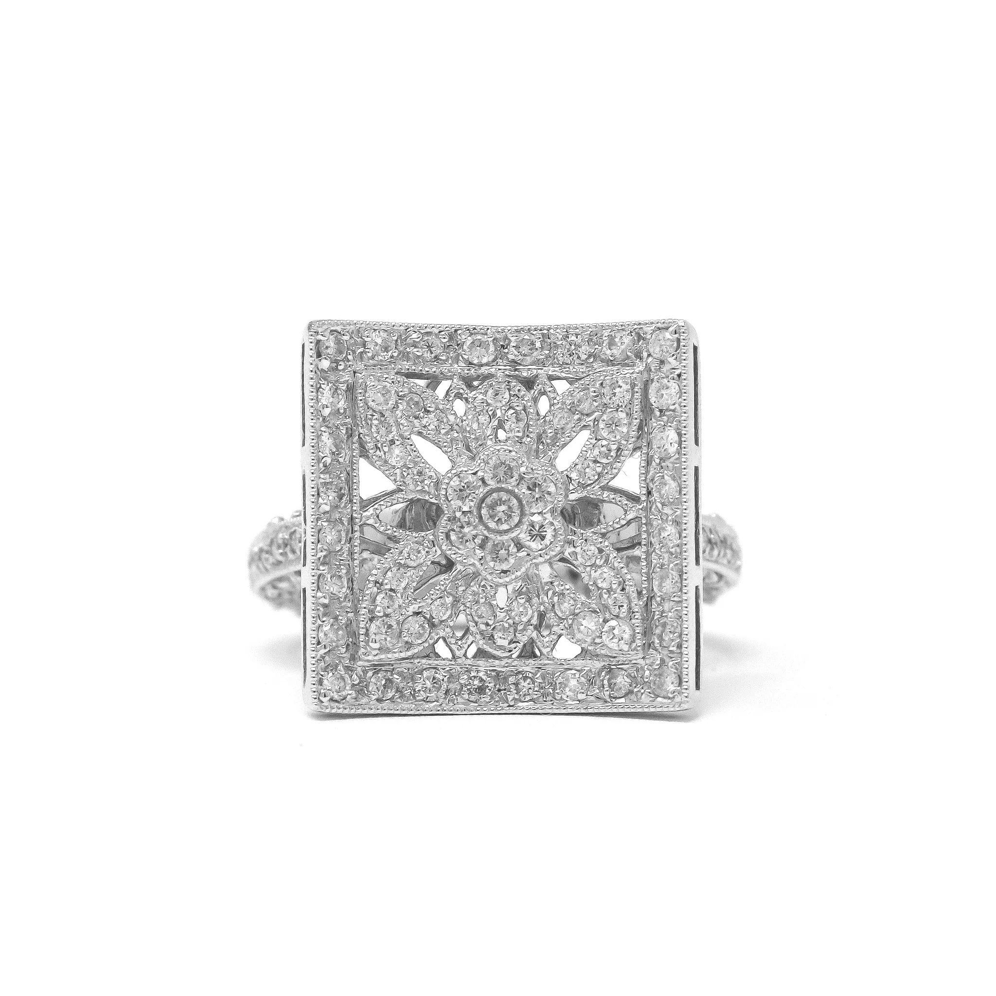 Floral Motif Diamond Ring in 14K White Gold