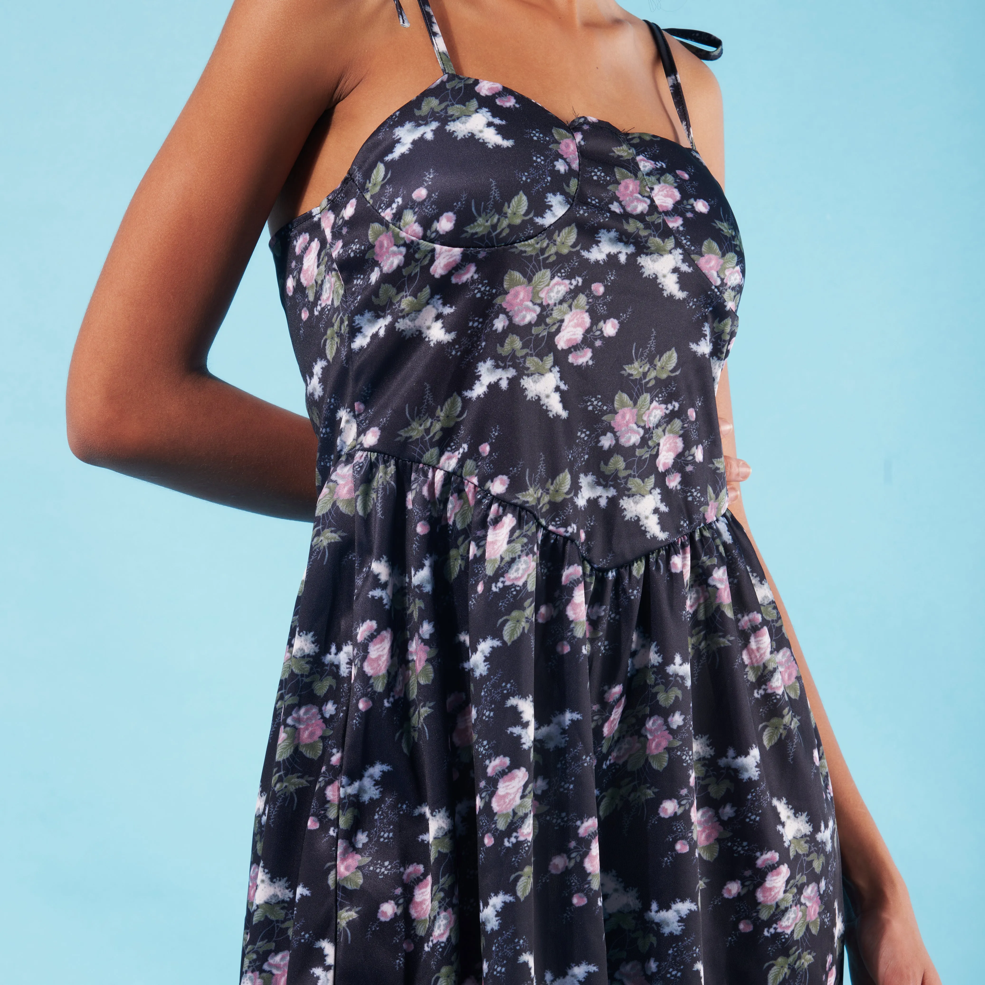 Floral Summer Dress for Women in Black