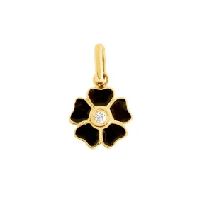 Flower Black diamond pendant, Yellow Gold