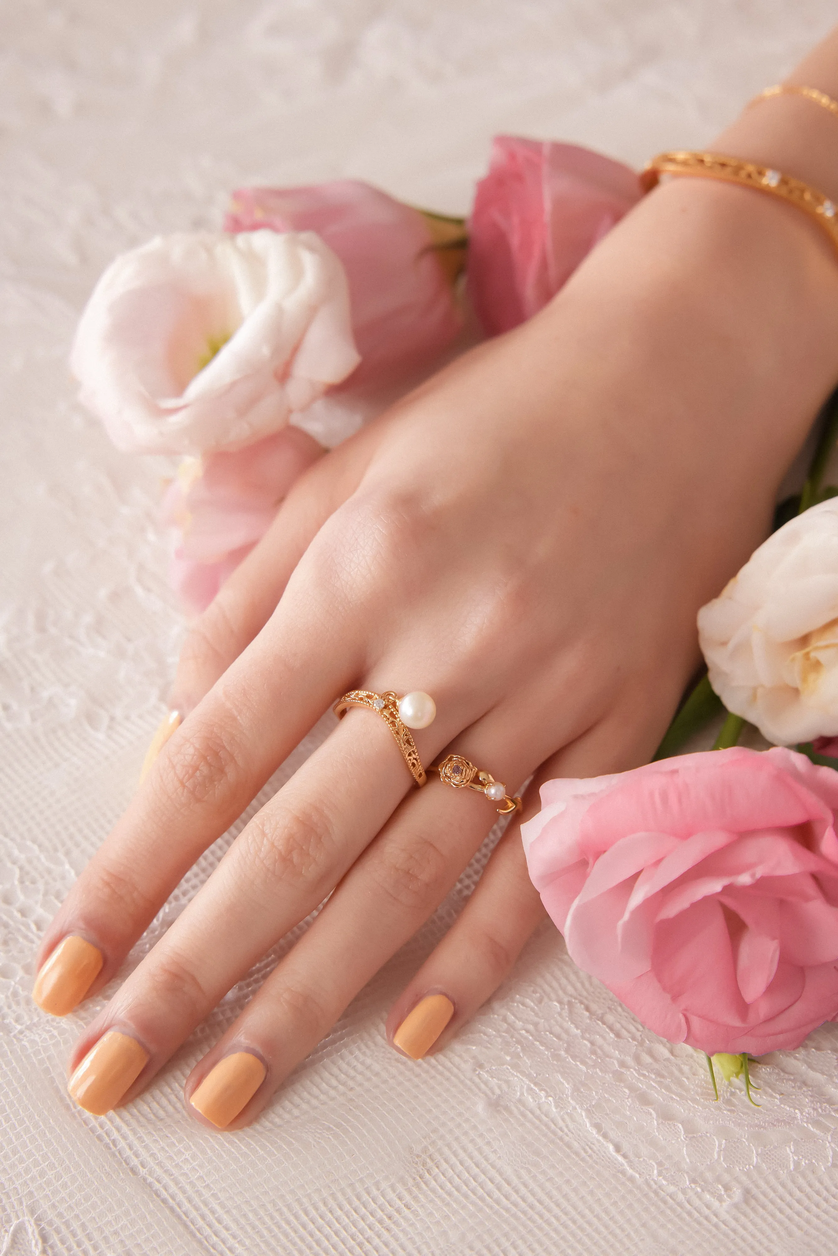 Freshwater Pearl Gold Floral Ring