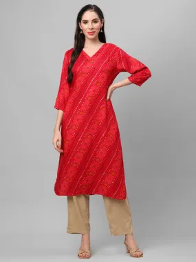 Fuchsia Bandhani Printed Kurta