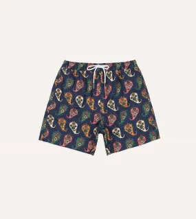 Geometric Paisley Print Nylon Drawstring Swim Shorts