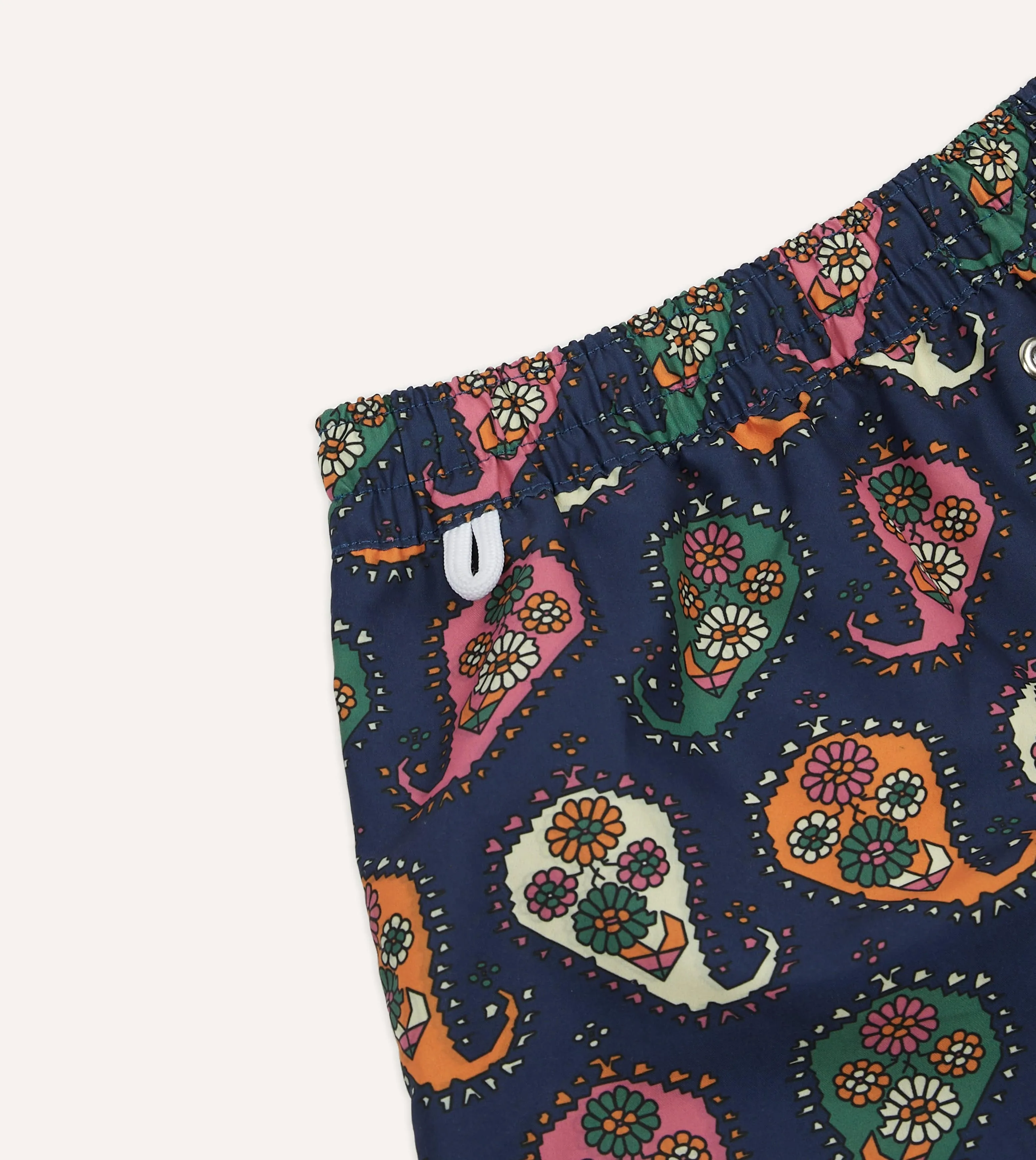 Geometric Paisley Print Nylon Drawstring Swim Shorts