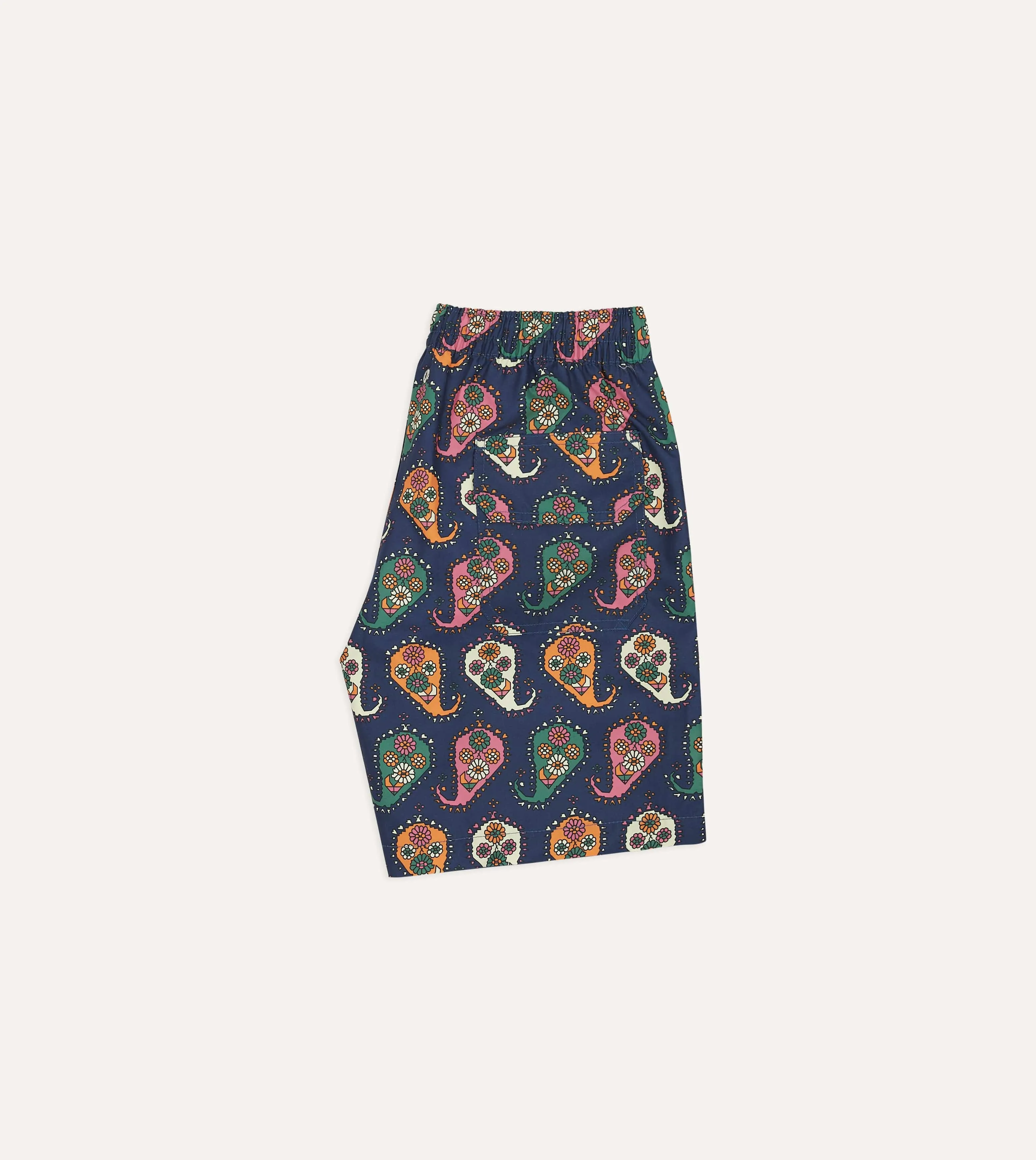 Geometric Paisley Print Nylon Drawstring Swim Shorts