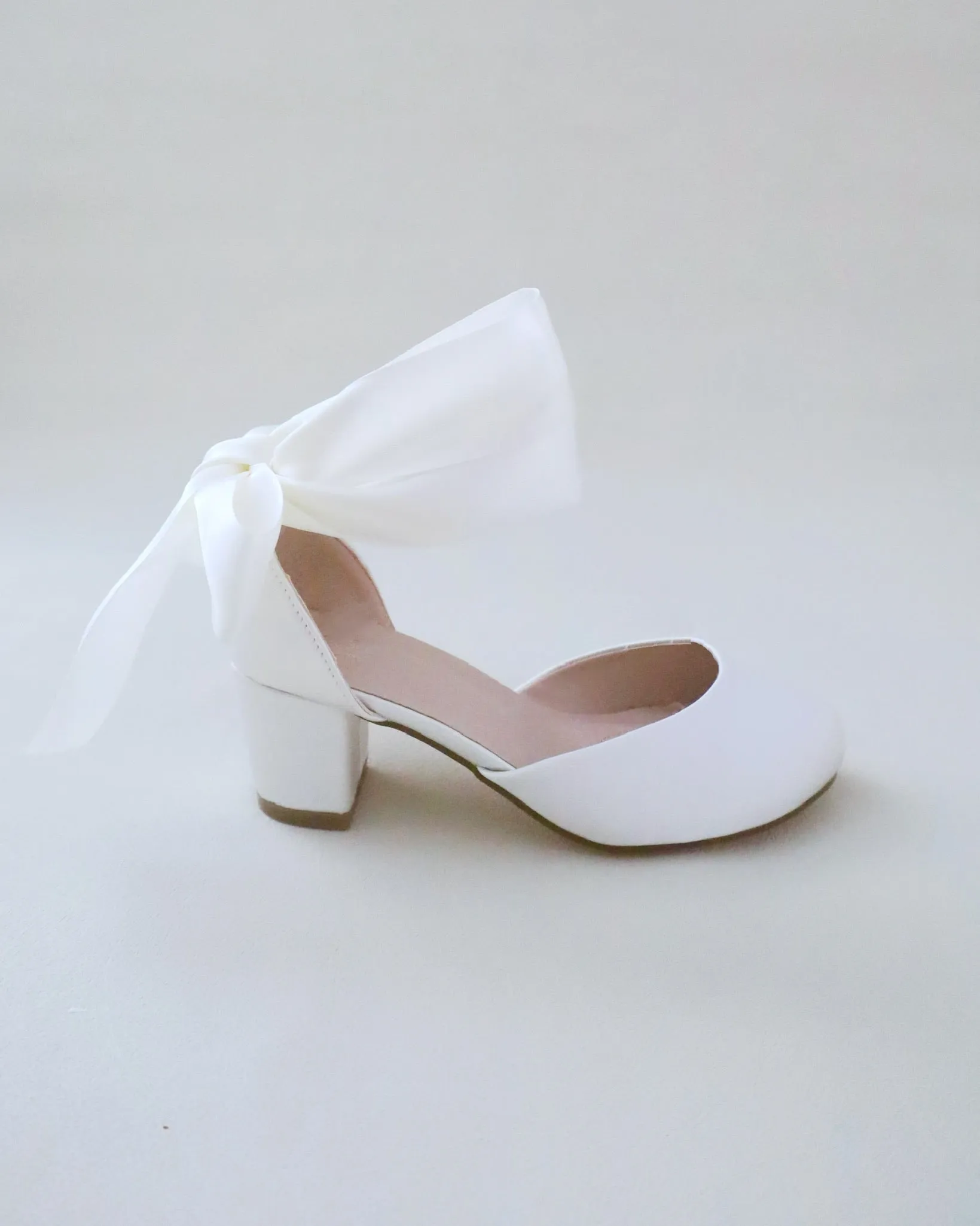 Girls Satin Block Heel with Wrapped Ankle Tie