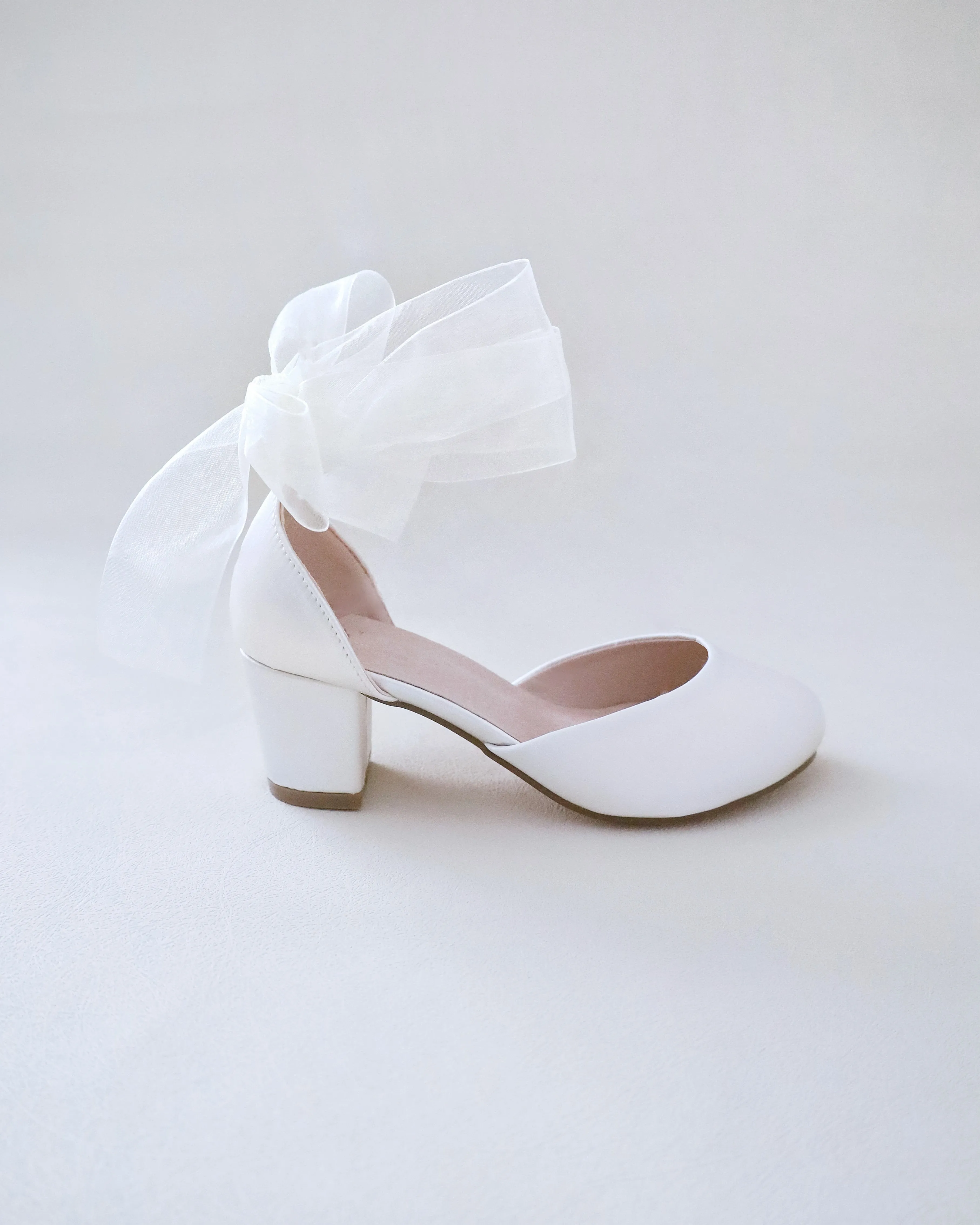 Girls Satin Block Heel with Wrapped Ankle Tie