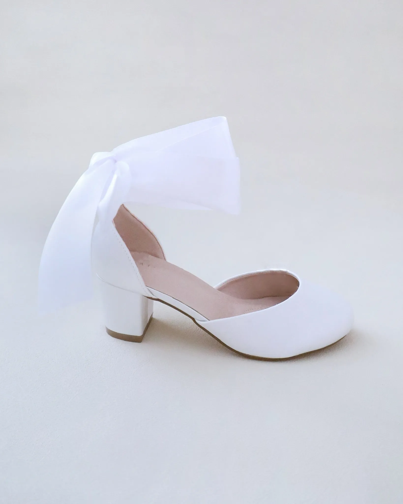 Girls Satin Block Heel with Wrapped Ankle Tie