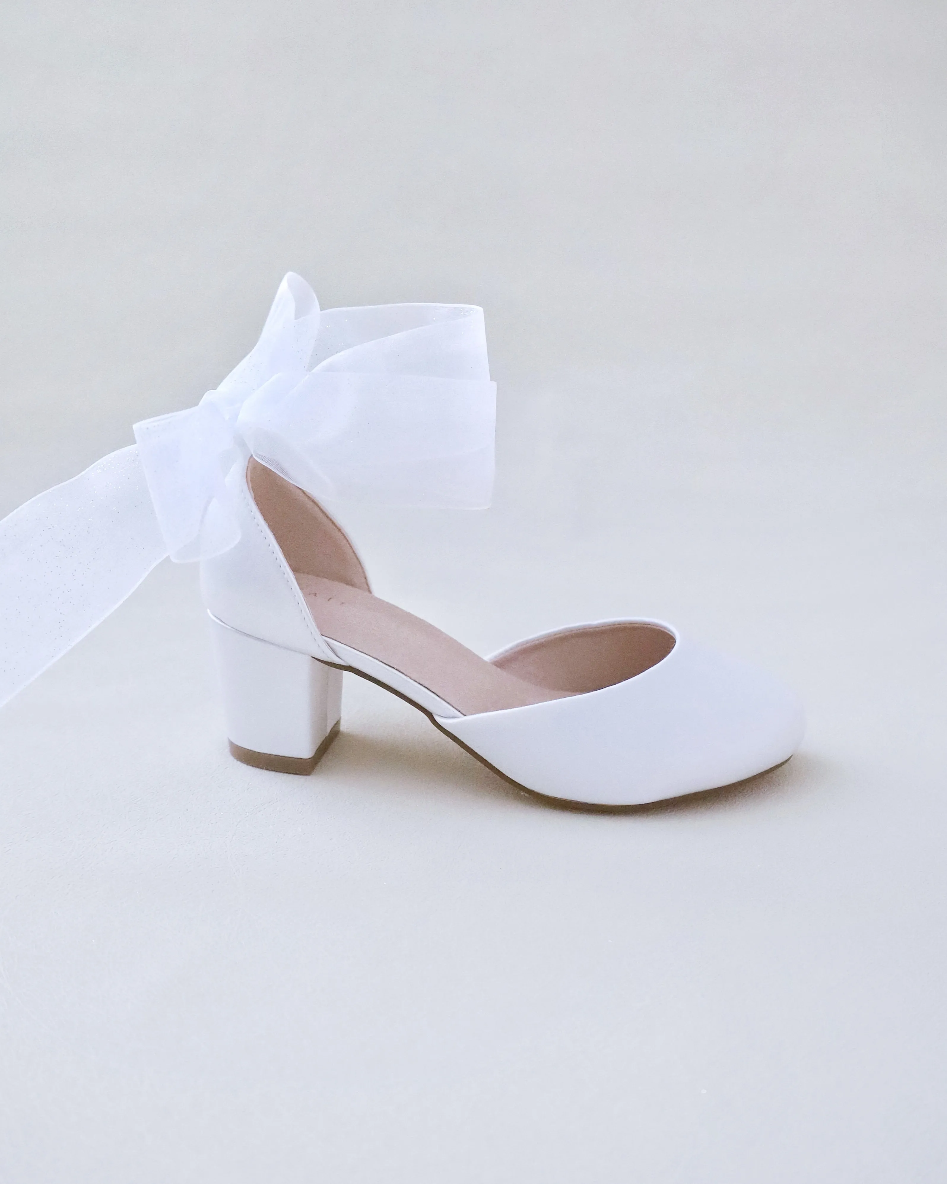 Girls Satin Block Heel with Wrapped Ankle Tie