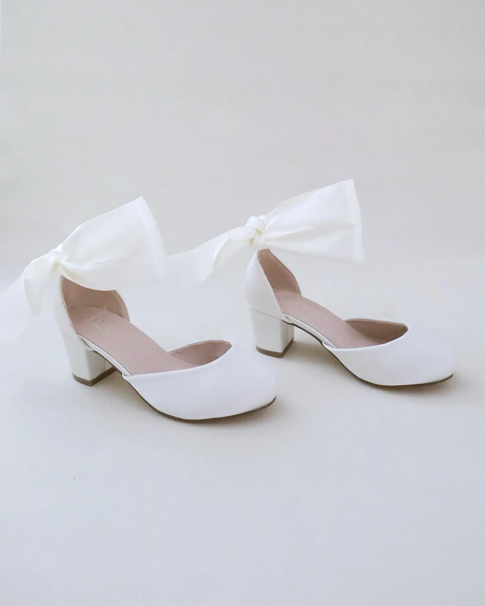 Girls Satin Block Heel with Wrapped Ankle Tie