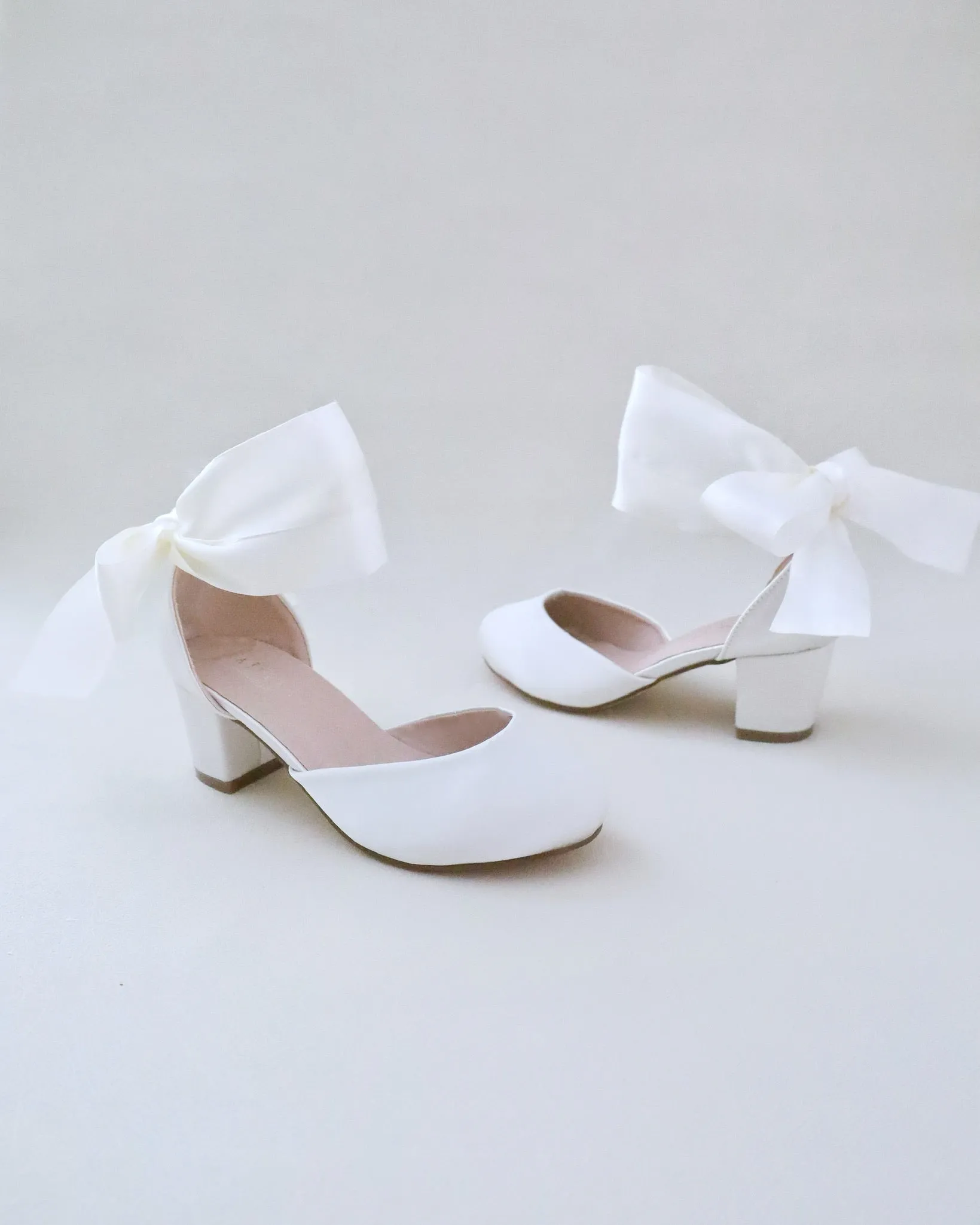 Girls Satin Block Heel with Wrapped Ankle Tie