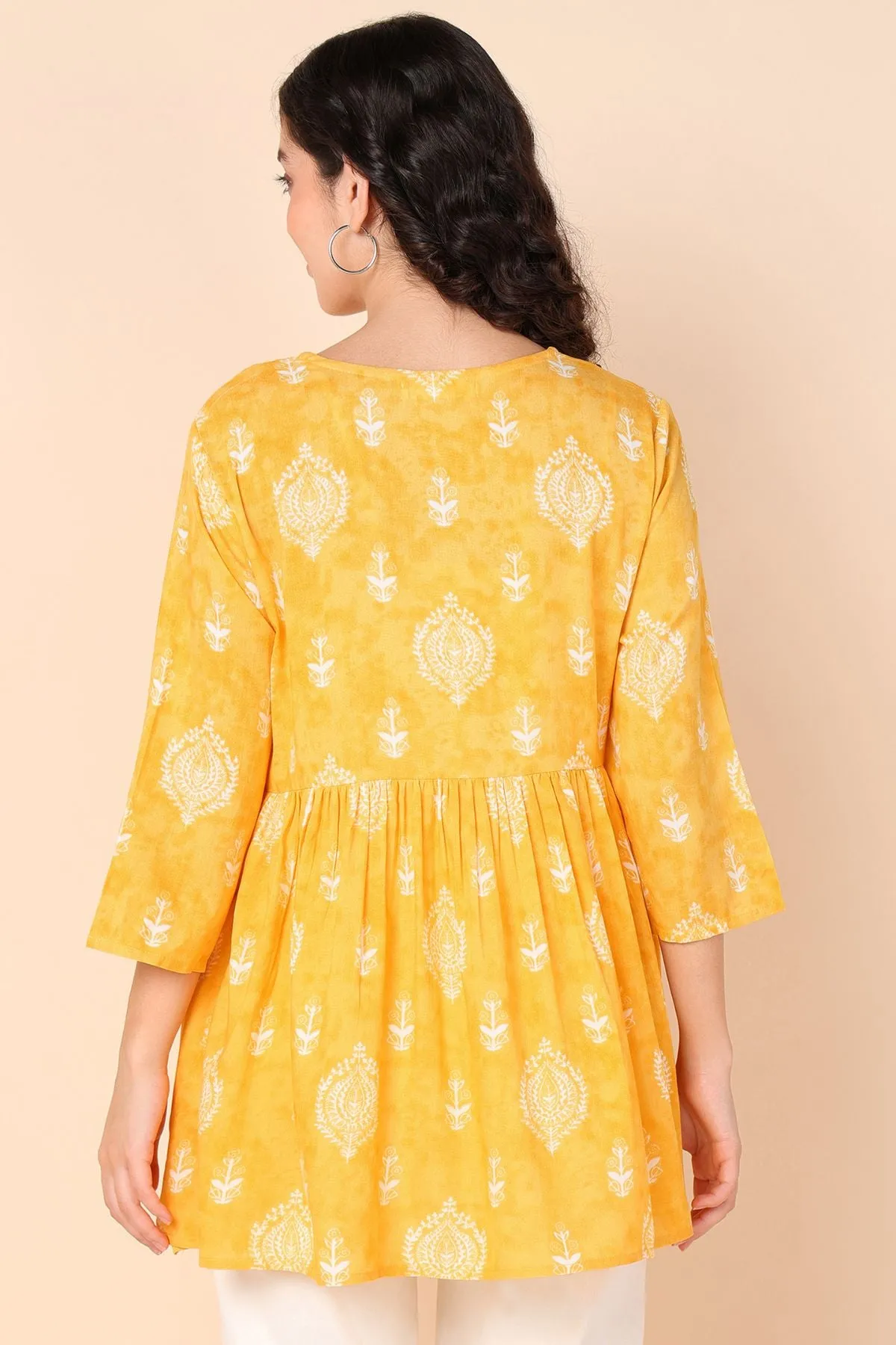 Golden Yellow Printed Rayon Maternity Top