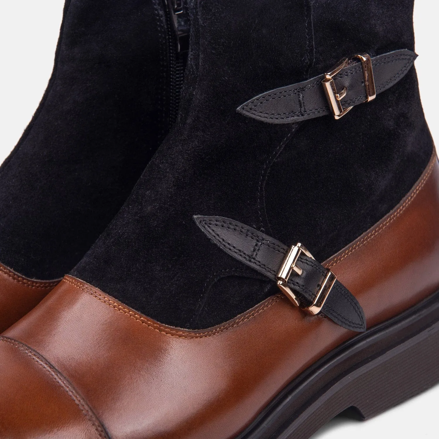 Grant Maple Black Leather Buckle Boots