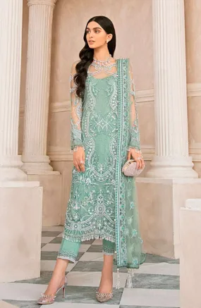 Green Color Pakistani Style Suit Heavy Embroidery work Net Fabric Party Wear