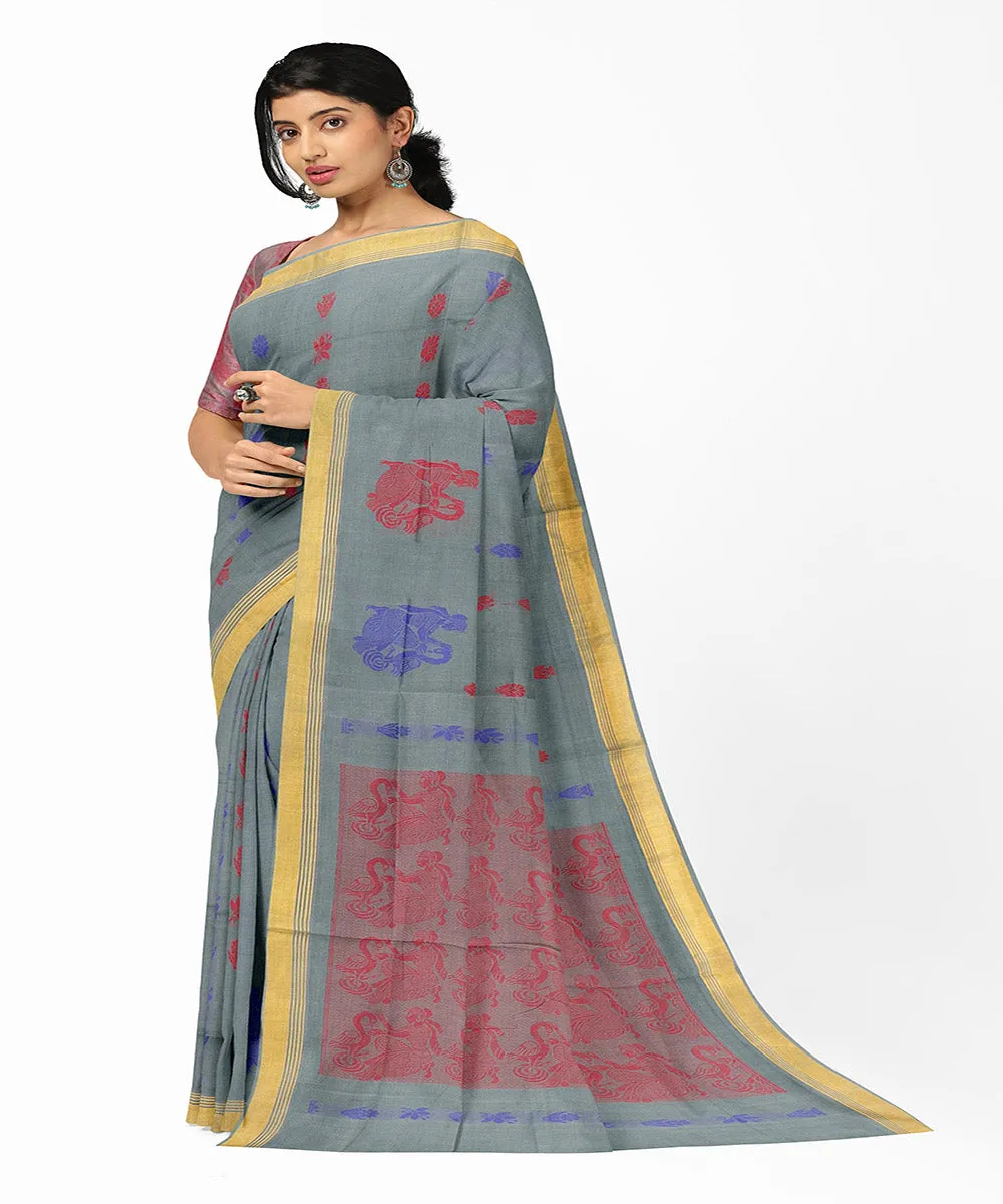 Grey pink butta handwoven rajahmundry cotton saree