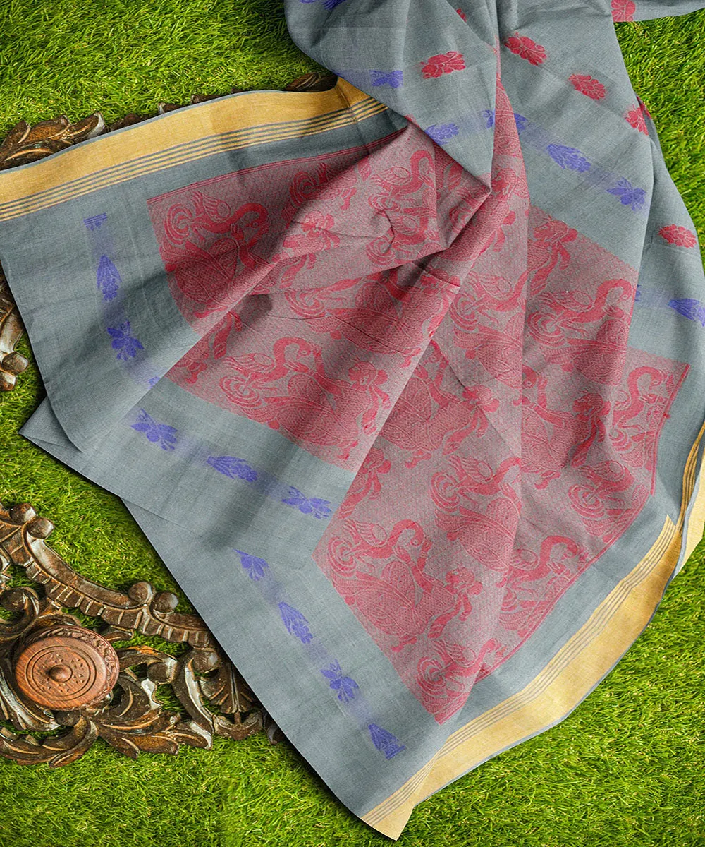 Grey pink butta handwoven rajahmundry cotton saree