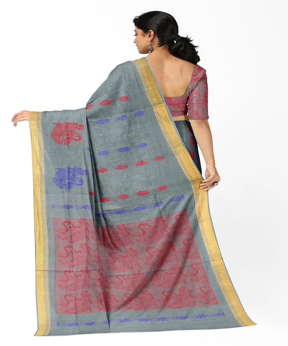 Grey pink butta handwoven rajahmundry cotton saree